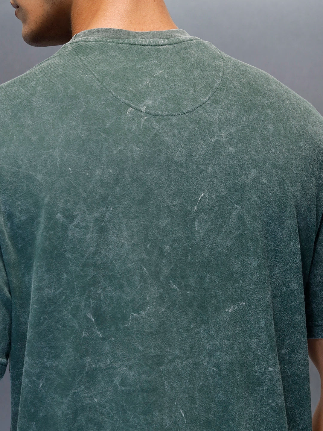 Washed Cut & Sew Graphic Printed Oversized Fit T-Shirt | Dark Green - Image 9