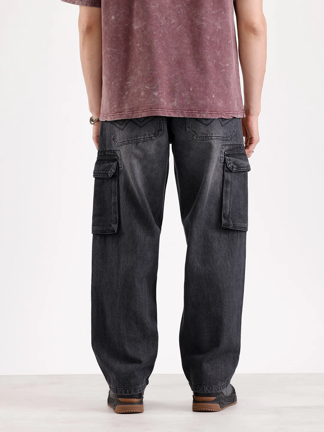 Washed Loose Fit Cargo Denim   |  Grey - Image 3