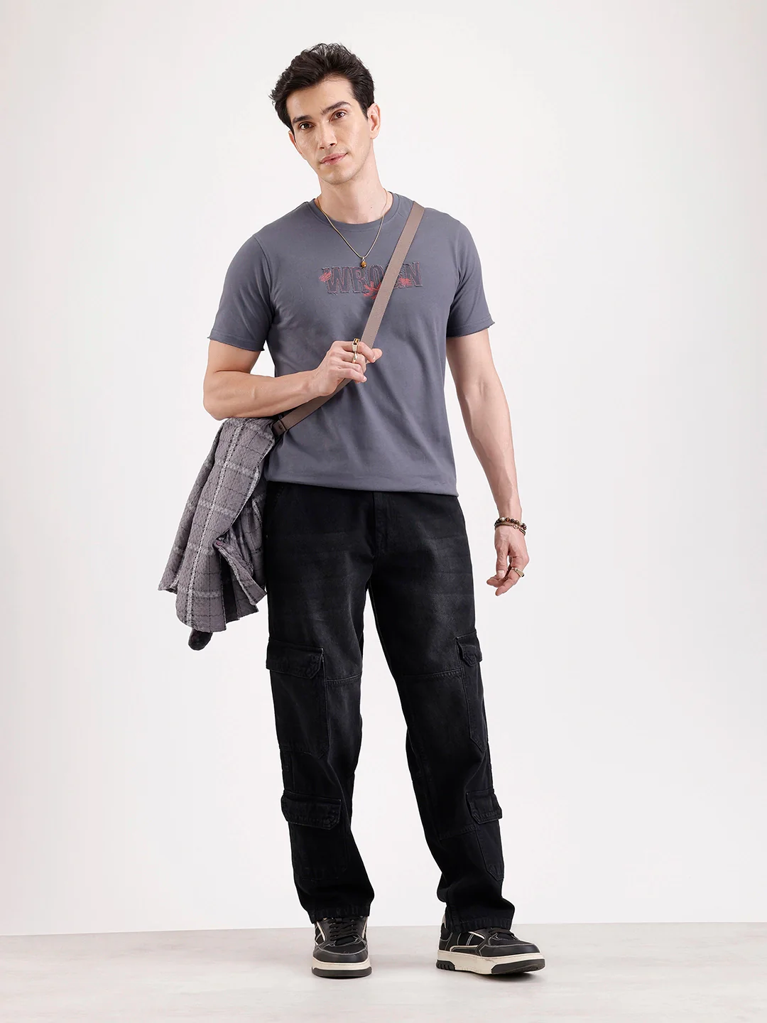Washed Loose Fit Cargo Denim   |  Grey - Image 2