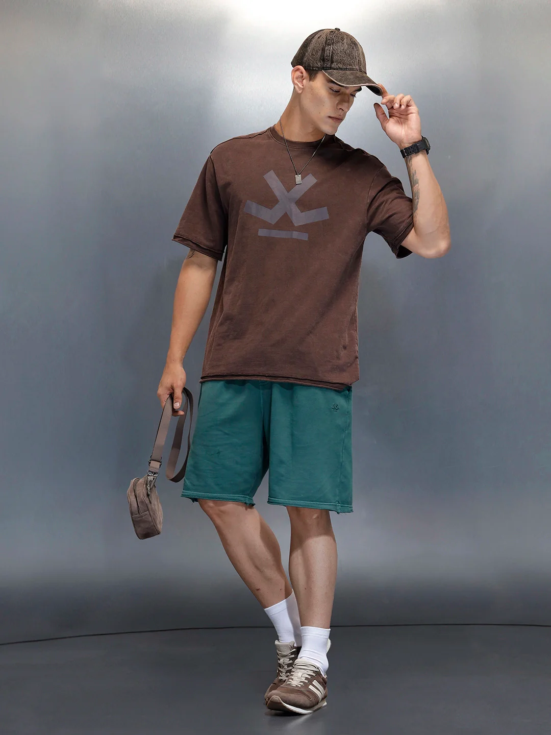 Washed Men's Casual Oversized Fit Shorts | Dark Green - Image 2