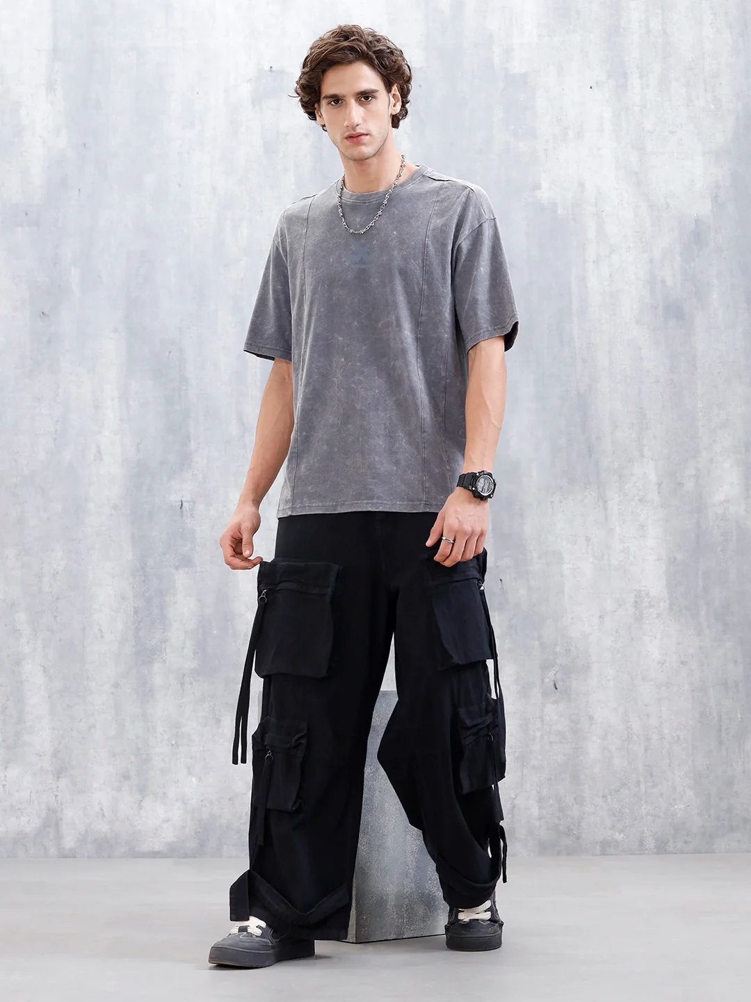 Washed Men's Casual Oversized Fit T-Shirt | Grey - Image 2