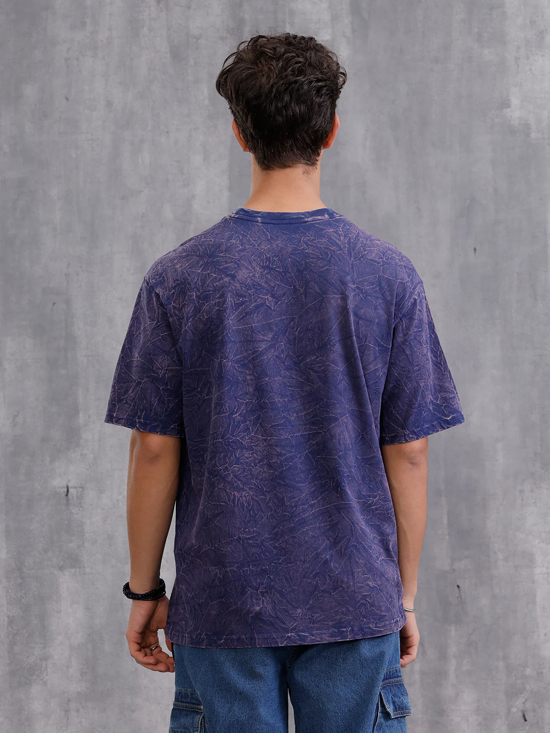 Washed Oversized Fit Pure Cotton T-Shirt  | Navy Blue - Image 3