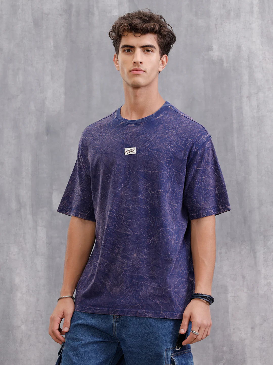 Washed Oversized Fit Pure Cotton T-Shirt  | Navy Blue - Image 5