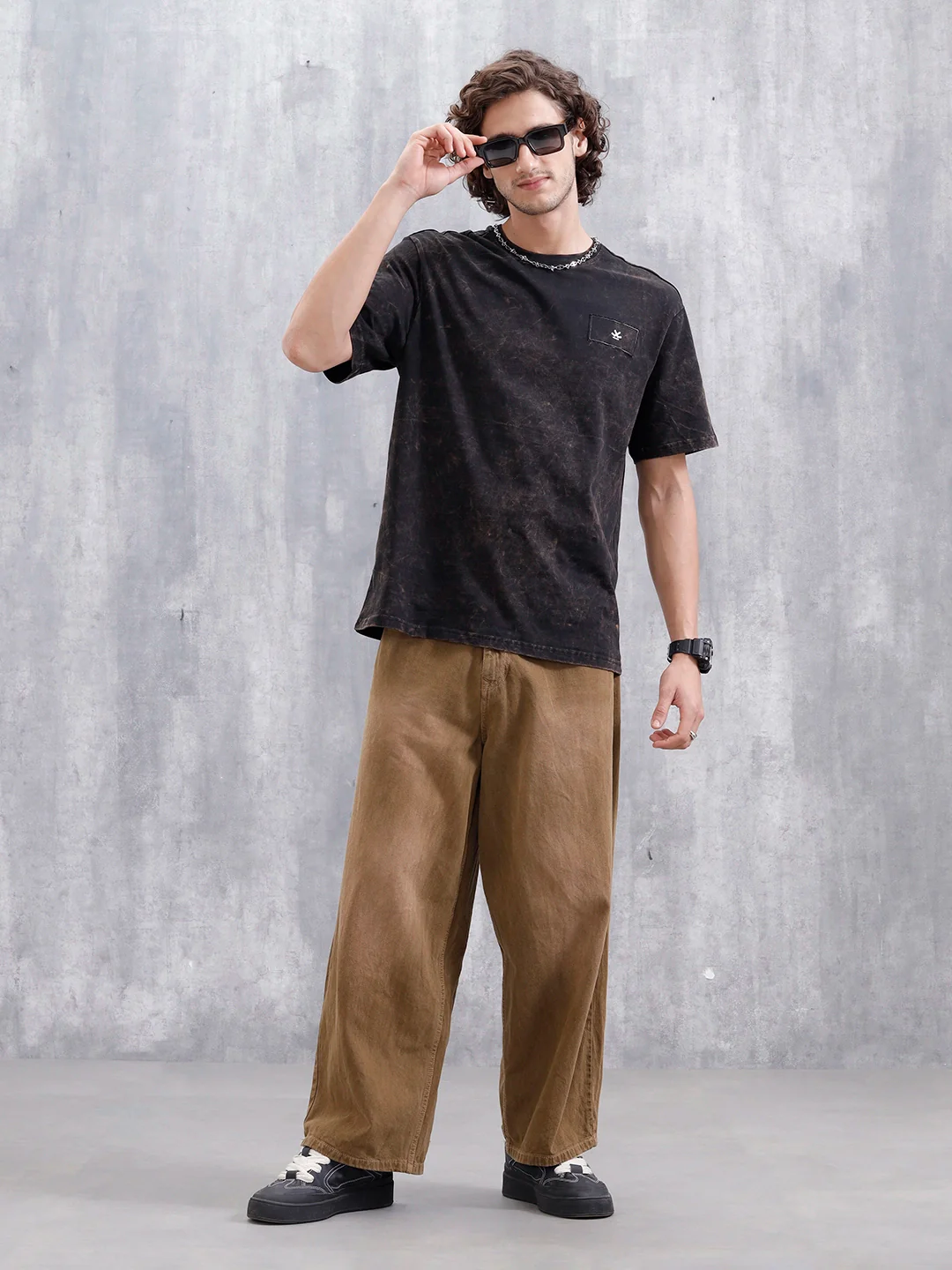 Washed Oversized Fit Tee With Logo Embroidery Patch | Black - Image 2