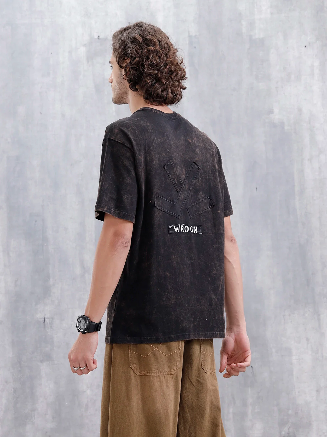 Washed Oversized Fit Tee With Logo Embroidery Patch | Black - Image 5