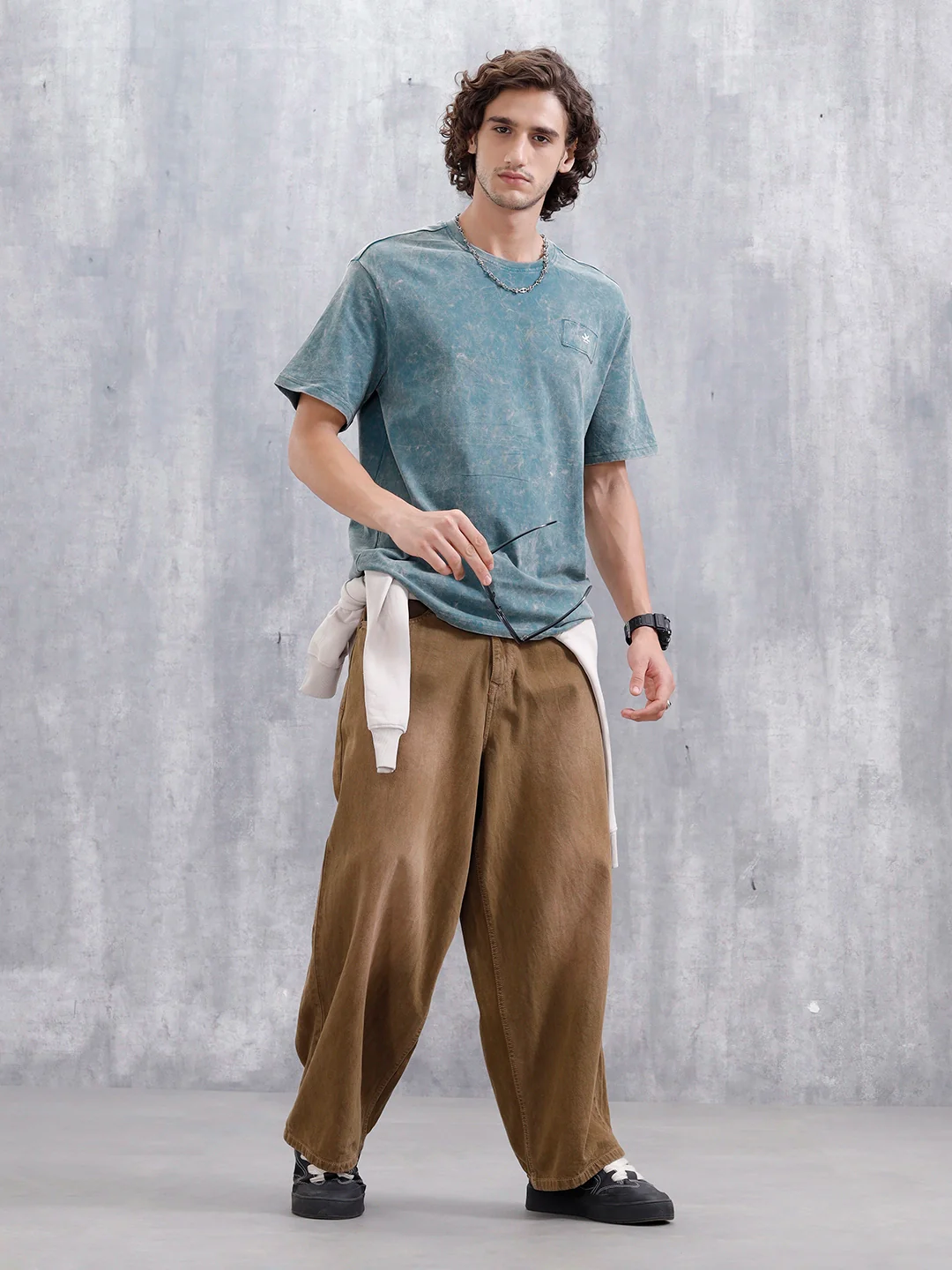 Washed Oversized Fit Tee With Logo Embroidery Patch | Green - Image 2