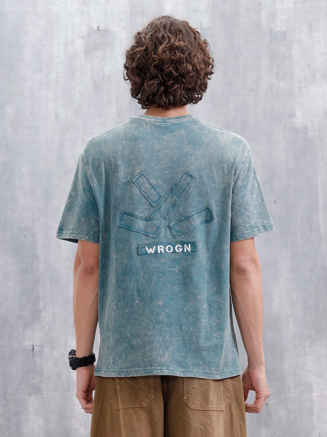 Washed Oversized Fit Tee With Logo Embroidery Patch | Green - Image 3