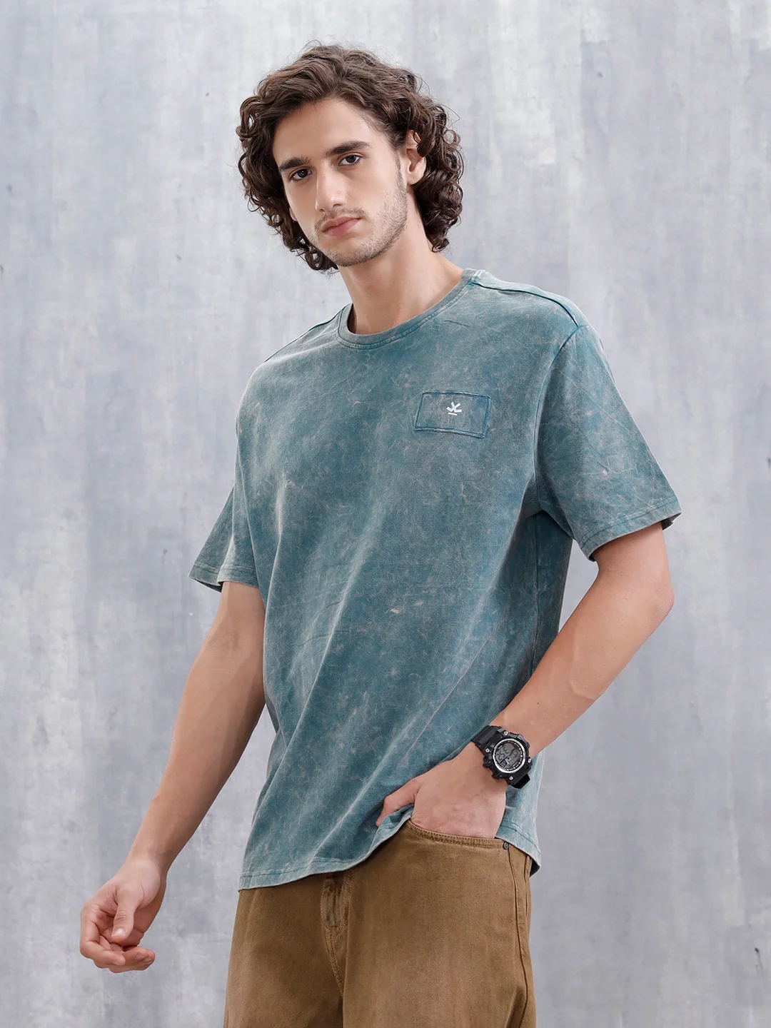 Washed Oversized Fit Tee With Logo Embroidery Patch | Green - Image 4