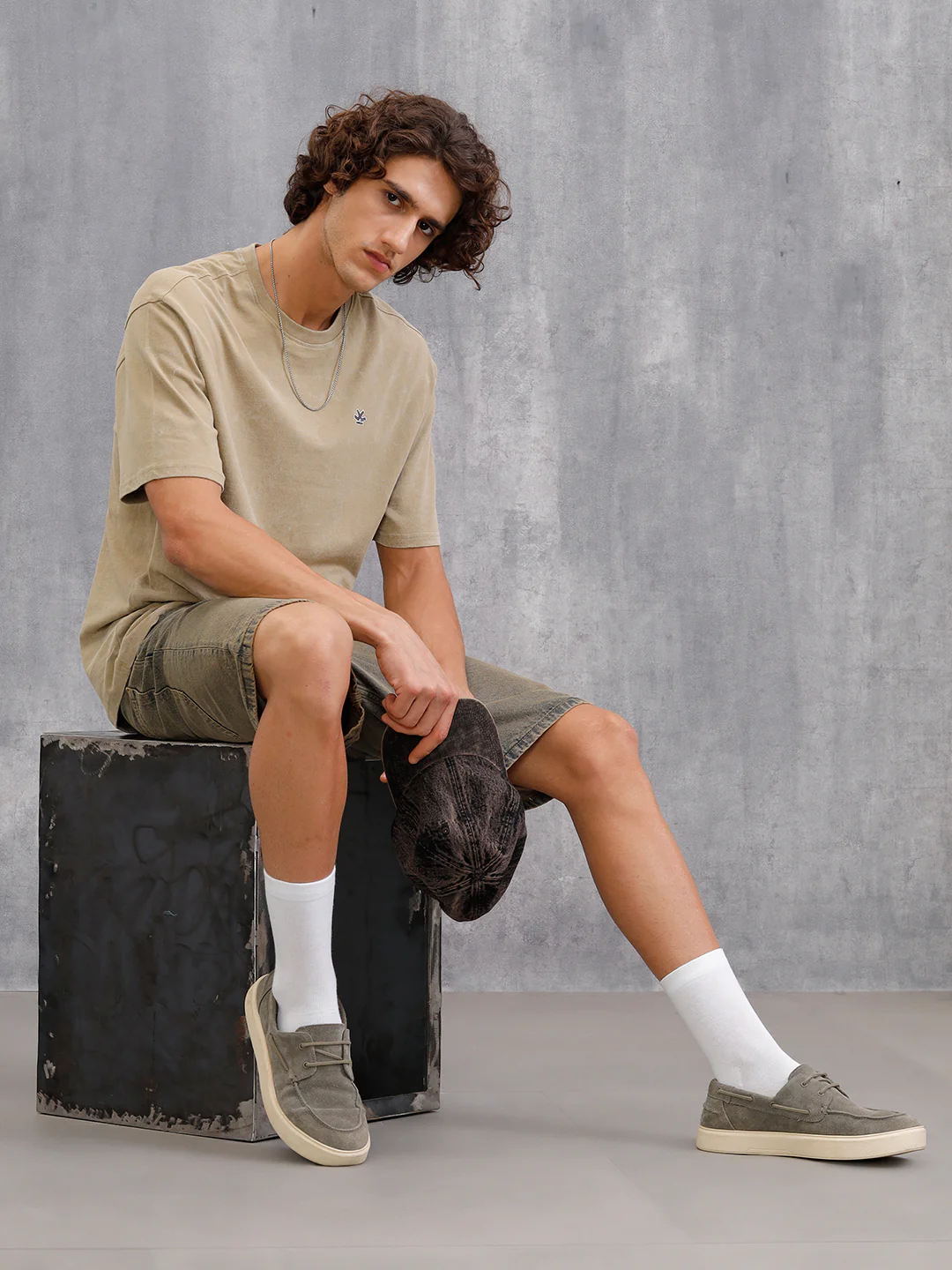 Washed Printed Oversized Fit Pure Cotton T-Shirt | Khaki - Image 2