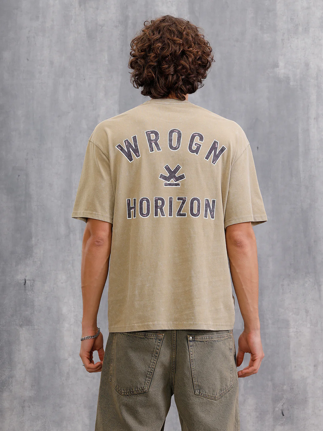 Washed Printed Oversized Fit Pure Cotton T-Shirt | Khaki - Image 3