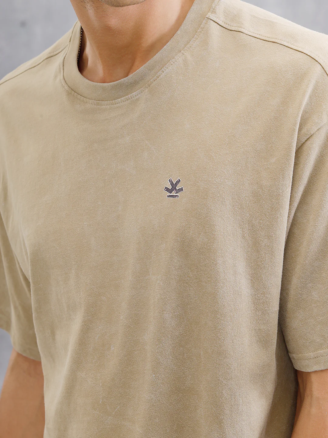 Washed Printed Oversized Fit Pure Cotton T-Shirt | Khaki - Image 4