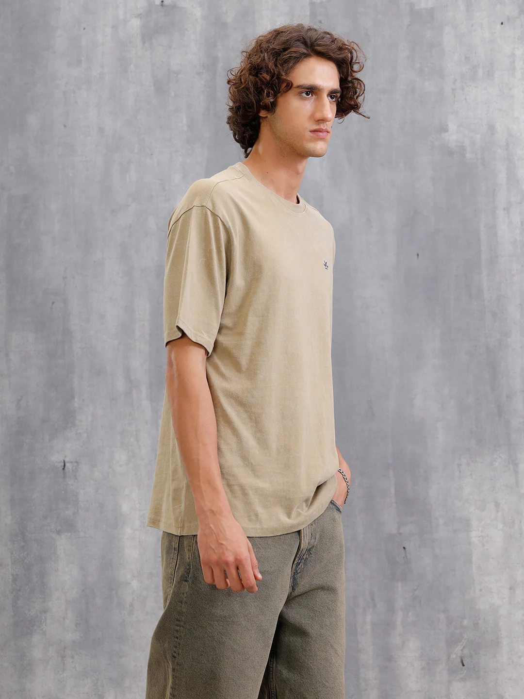 Washed Printed Oversized Fit Pure Cotton T-Shirt | Khaki - Image 5