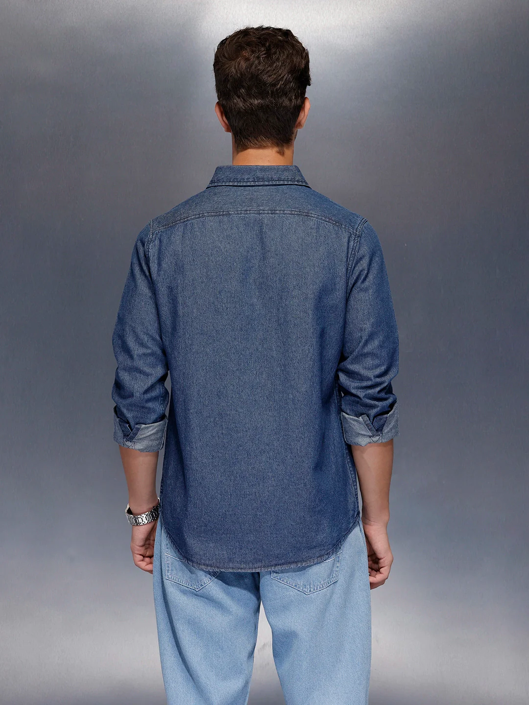 Washed slim fit denim shirt | Blue - Image 3