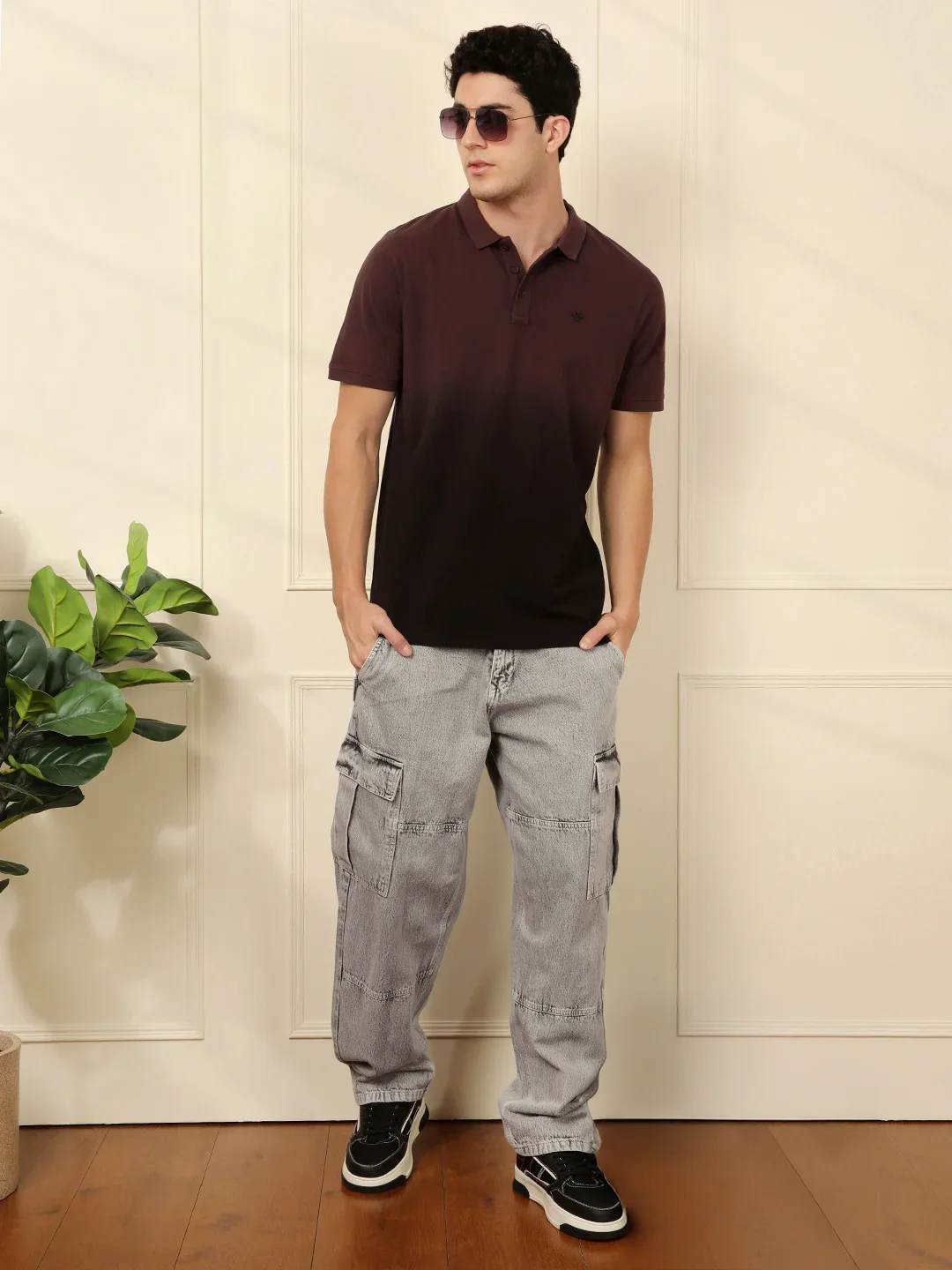 Washed Slim Fit Polo T-Shirt in Maroon - Image 2