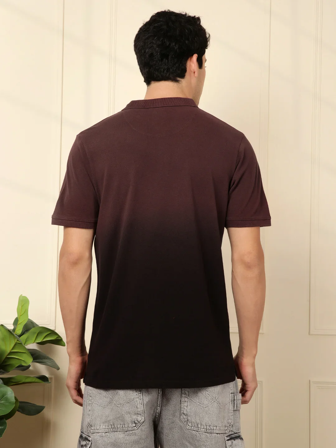 Washed Slim Fit Polo T-Shirt in Maroon - Image 3