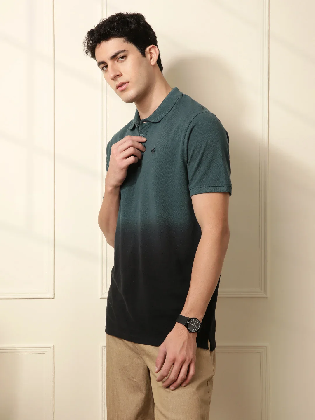 Washed Slim Fit Polo T-Shirt in Teal - Image 5