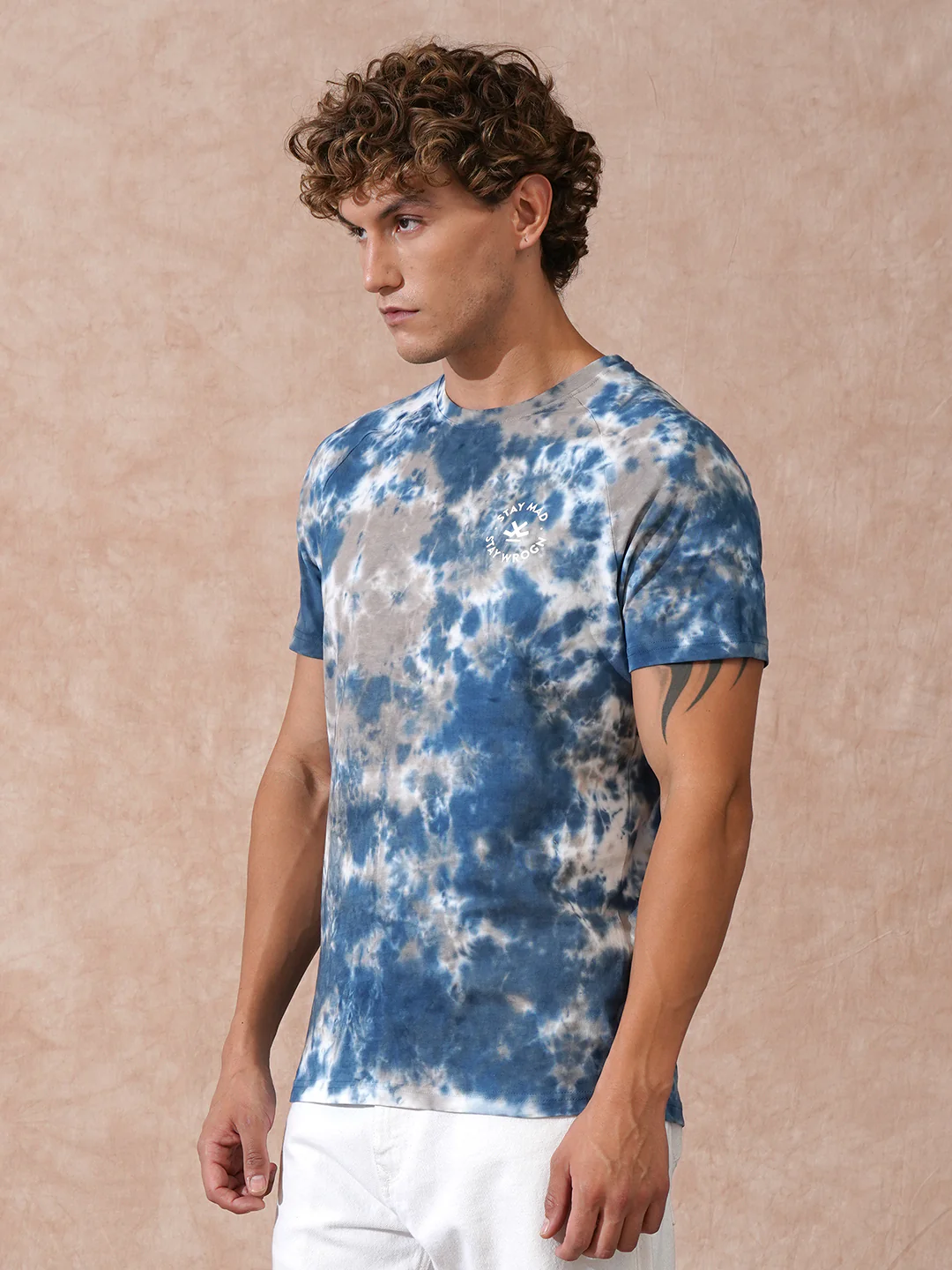 Washed Tie Dye Slim Fit T-Shirt | Blue - Image 4