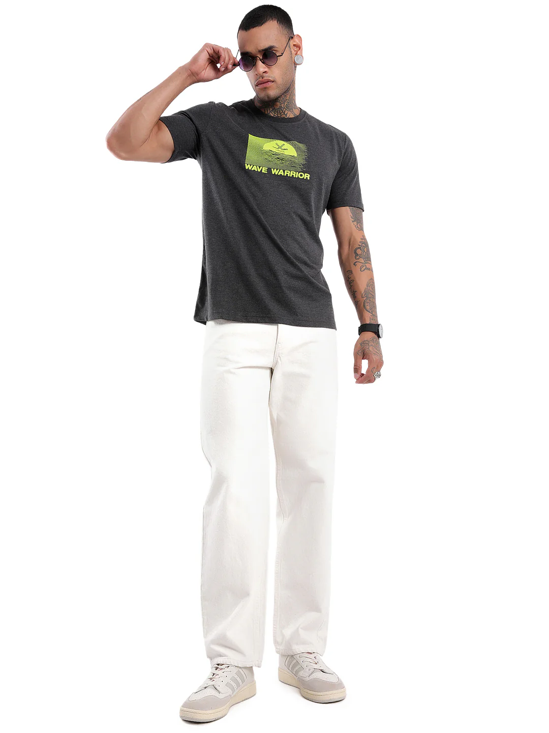 Wave Warrior Printed Grey T-Shirt - Image 2