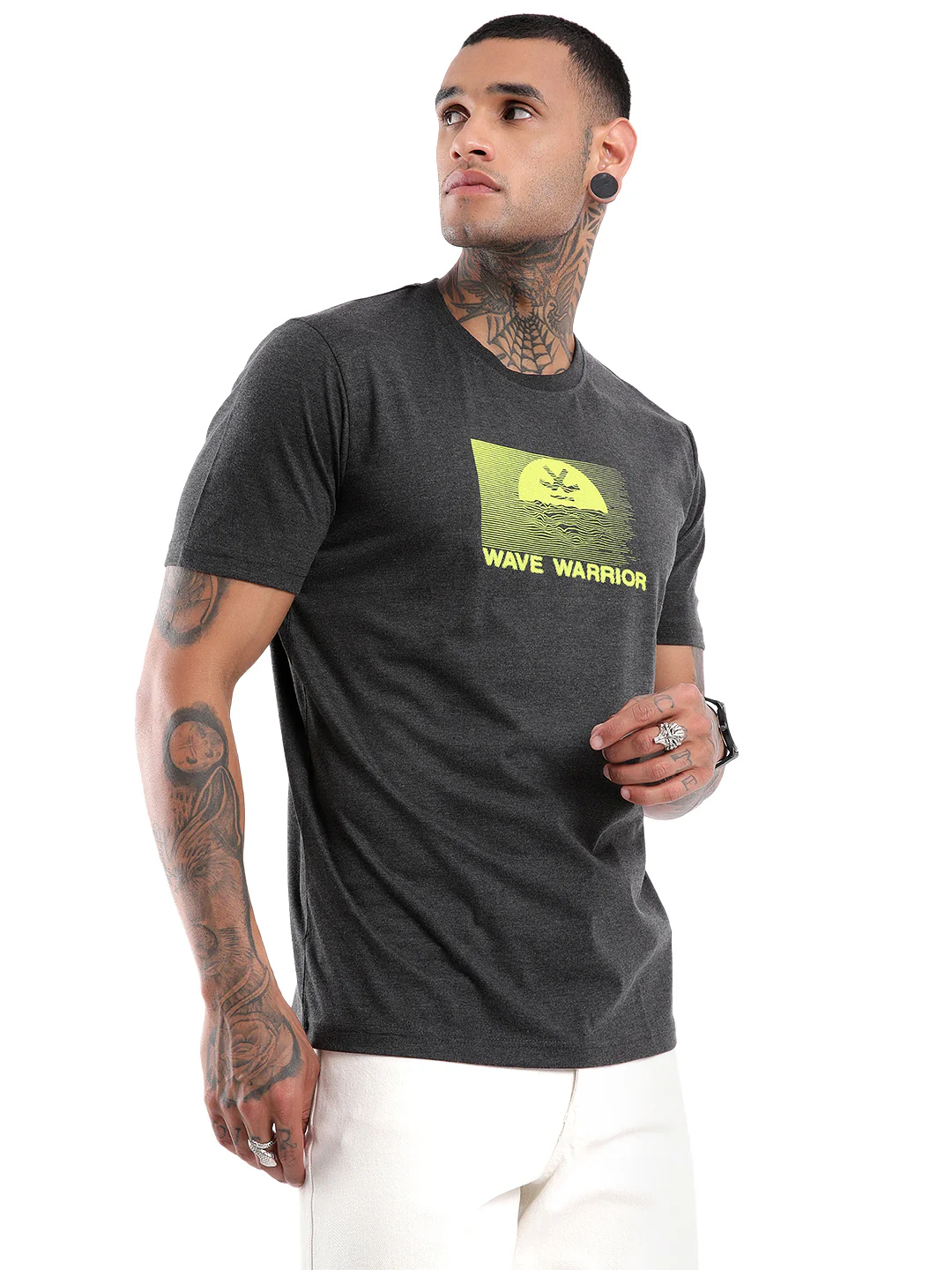 Wave Warrior Printed Grey T-Shirt - Image 4