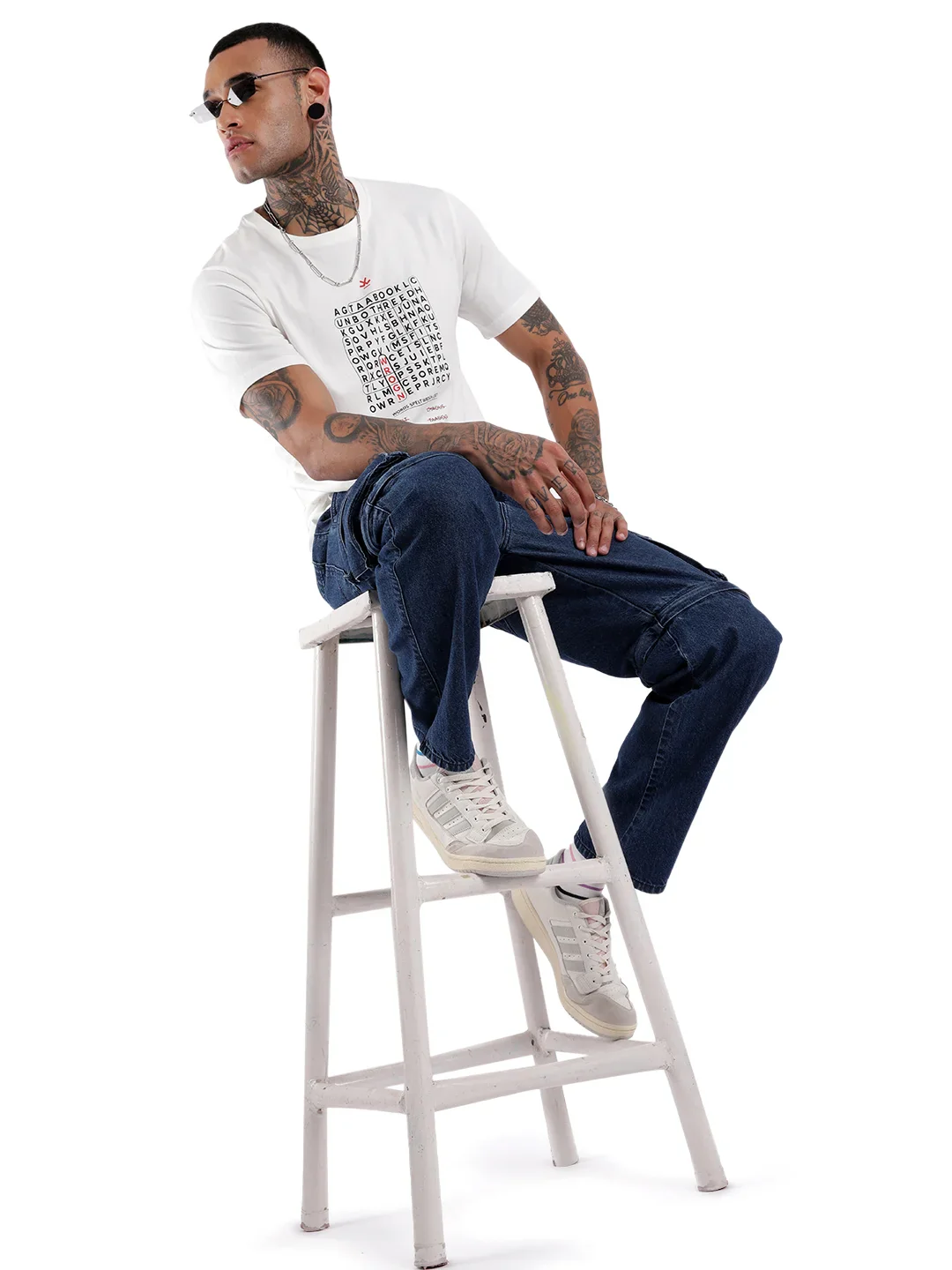 White Crossword Printed T-Shirt - Image 2