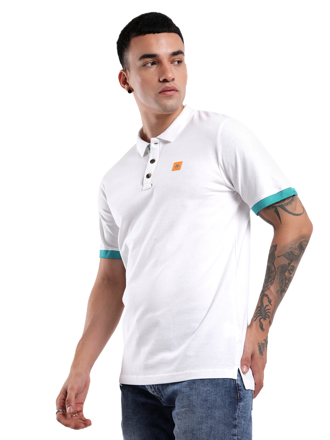White Pique Basic Polo T-Shirt - Image 4