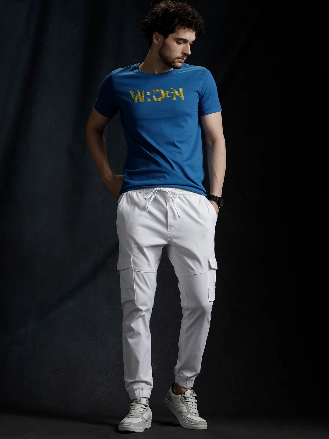 White Solid Cargo Jogger - Image 2