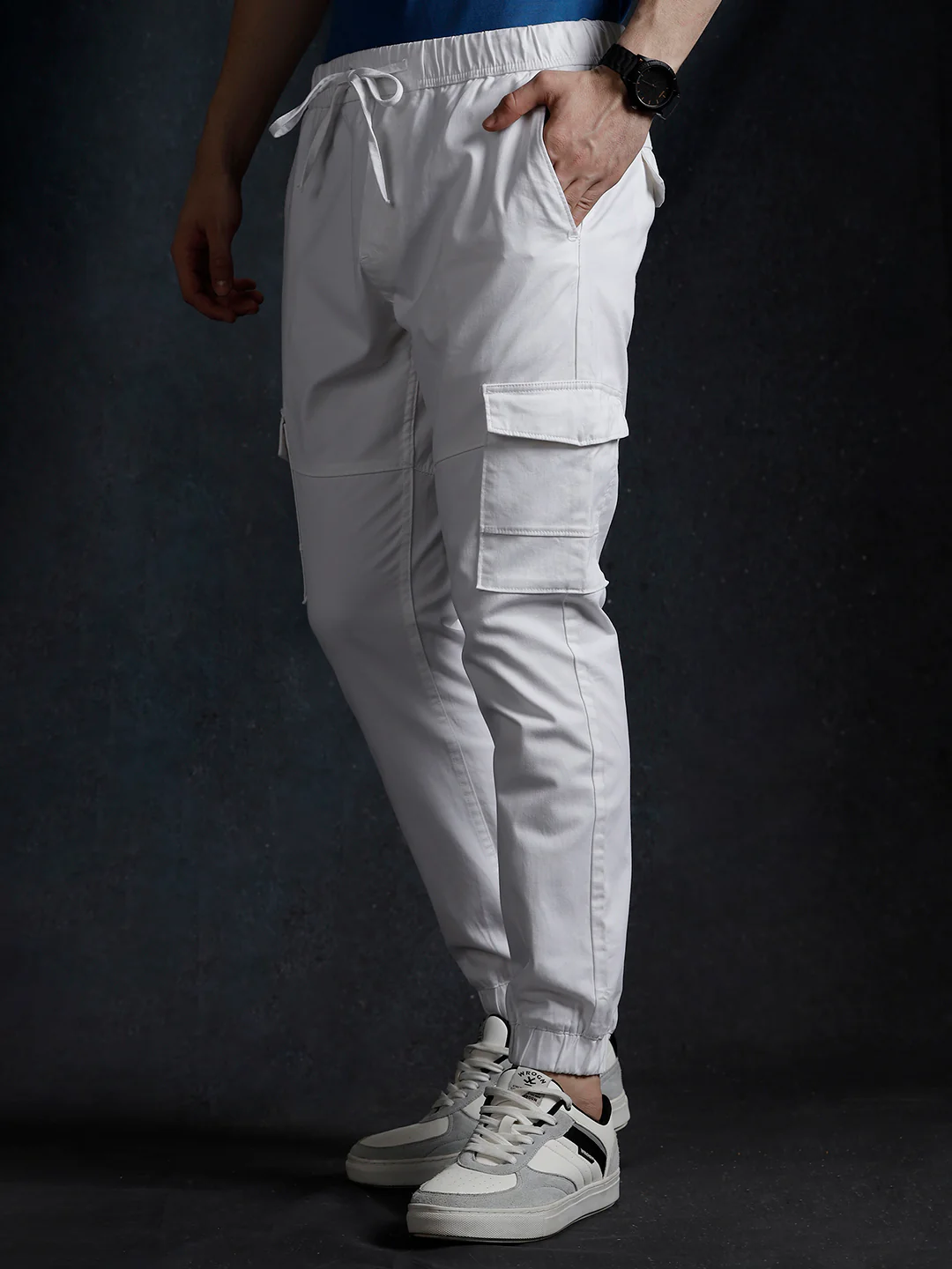 White Solid Cargo Jogger - Image 4