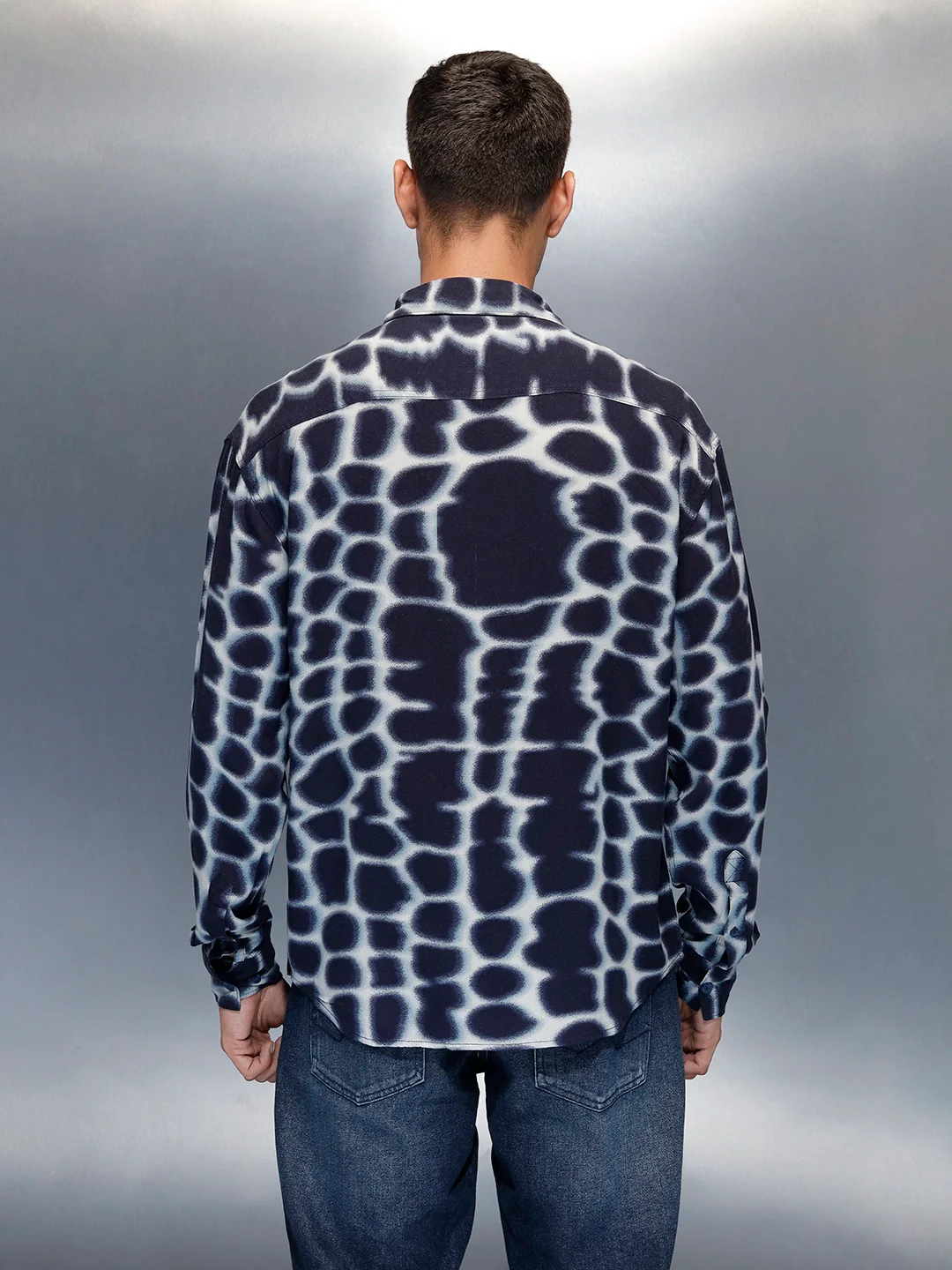 Wrogn Abstract Printed Oversized Fit Shirt | Blue - Image 3