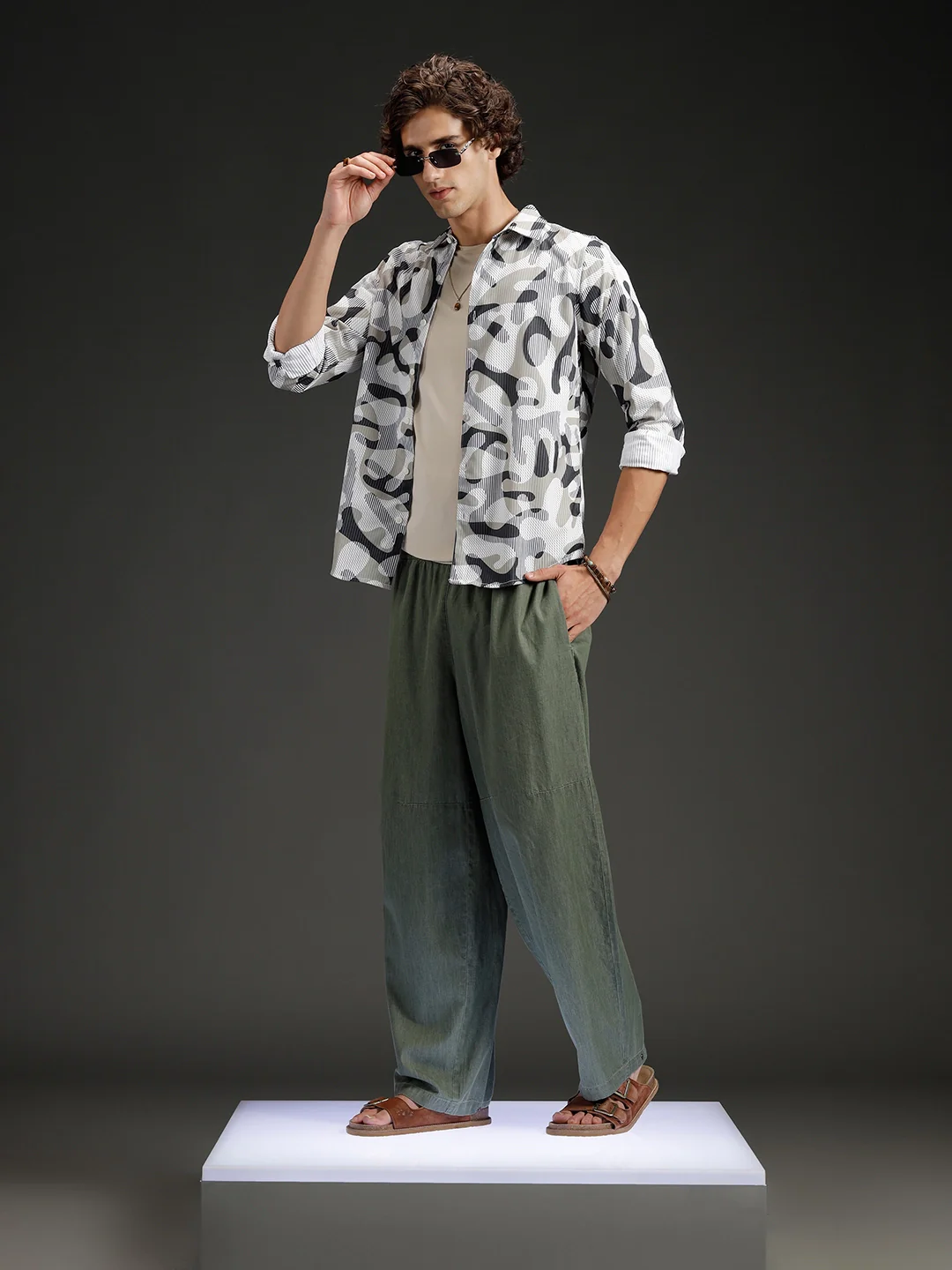 Wrogn Abstract Printed Slim Fit Shirt | Beige - Image 2