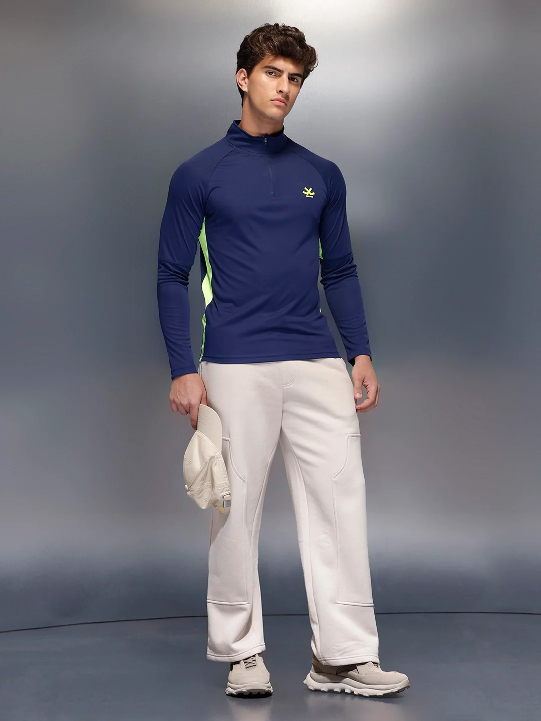 Wrogn Active Zippered T-shirt   |  Navy Blue - Image 2