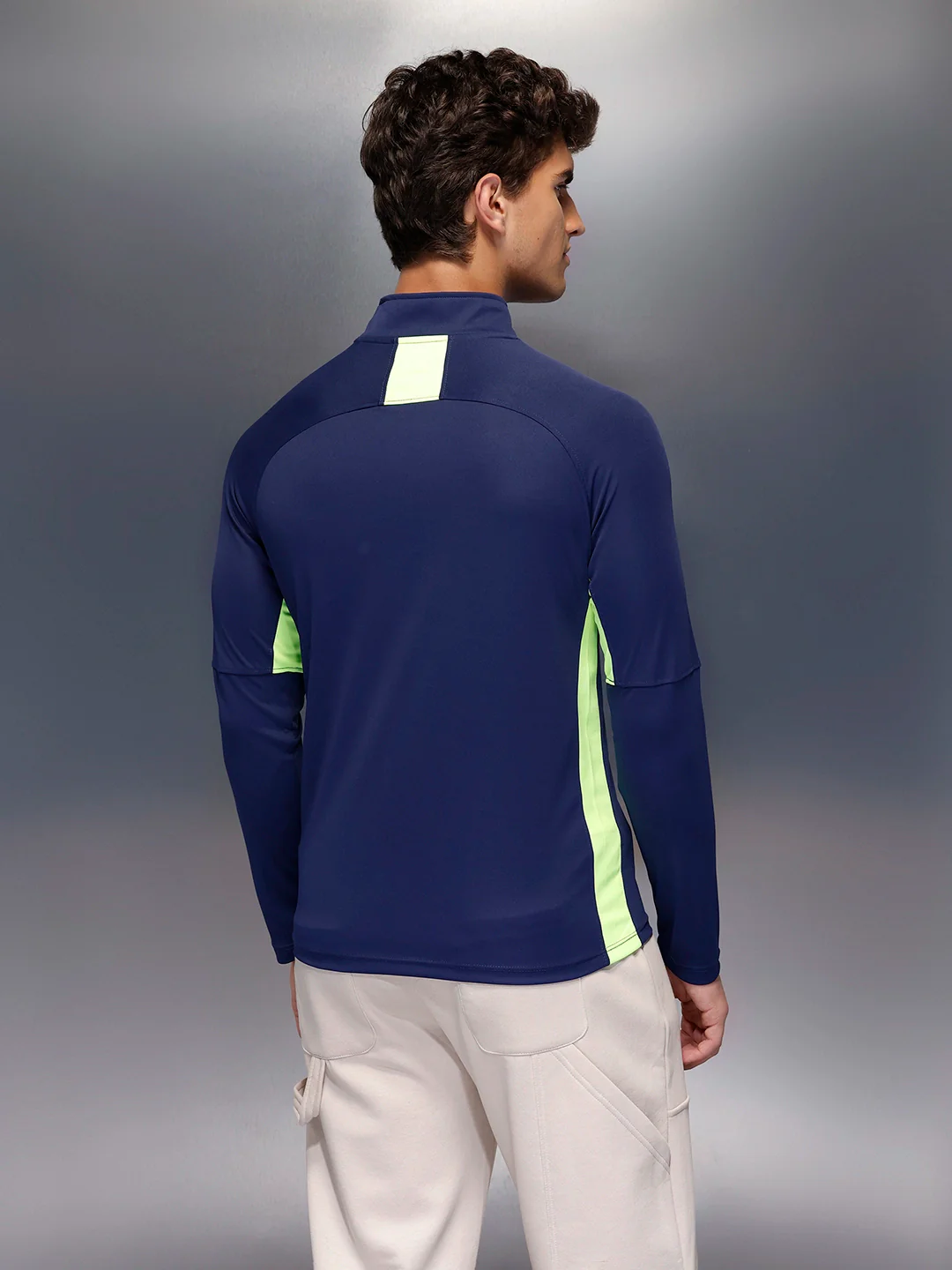 Wrogn Active Zippered T-shirt   |  Navy Blue - Image 3