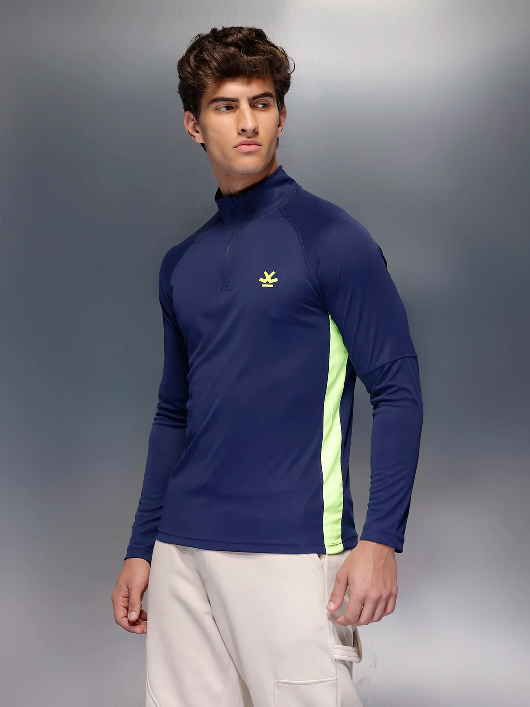 Wrogn Active Zippered T-shirt   |  Navy Blue - Image 4
