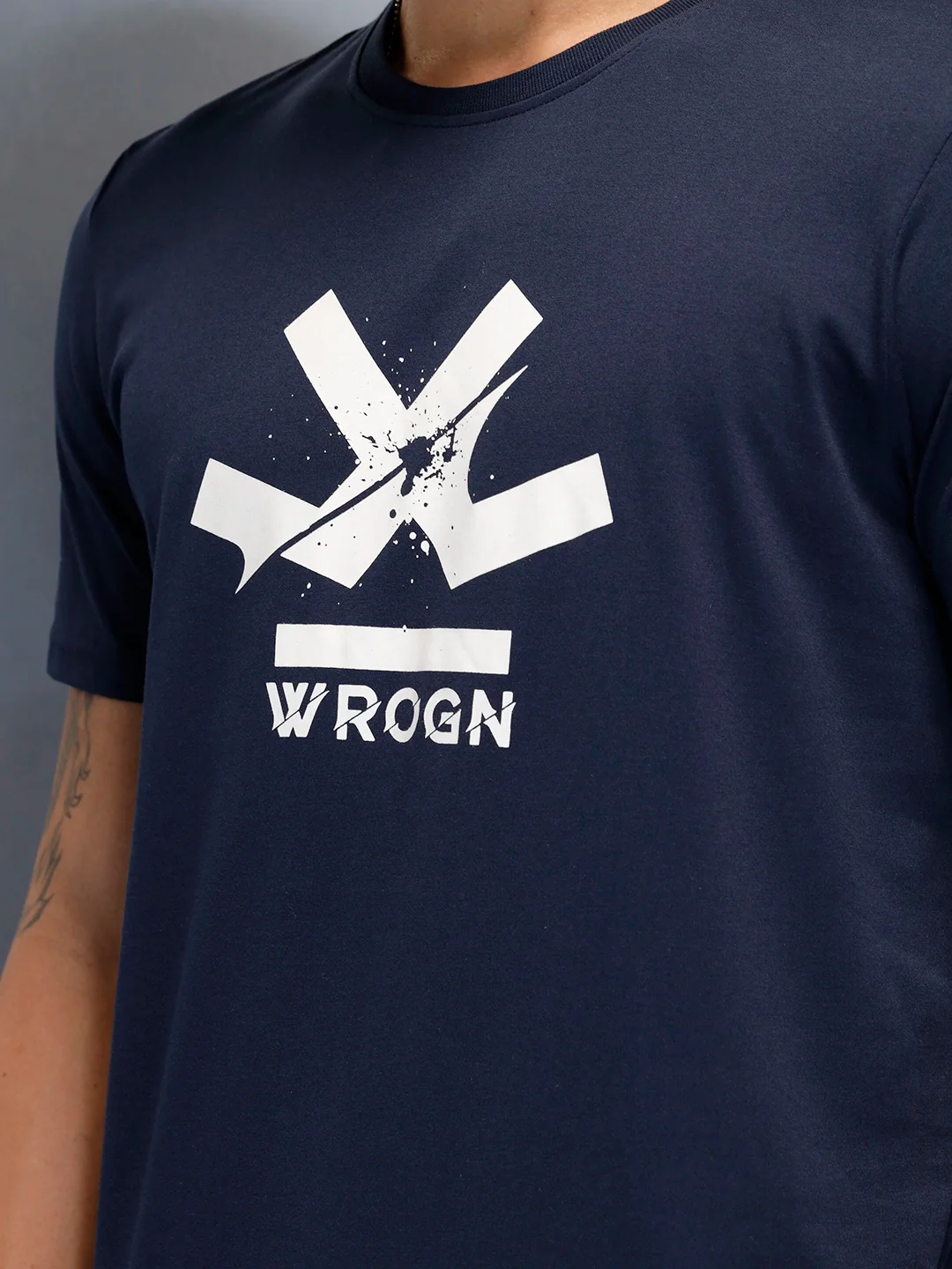 Wrogn Branded Men's Casual Regualr Fit T-Shirt | Navy Blue - Image 5