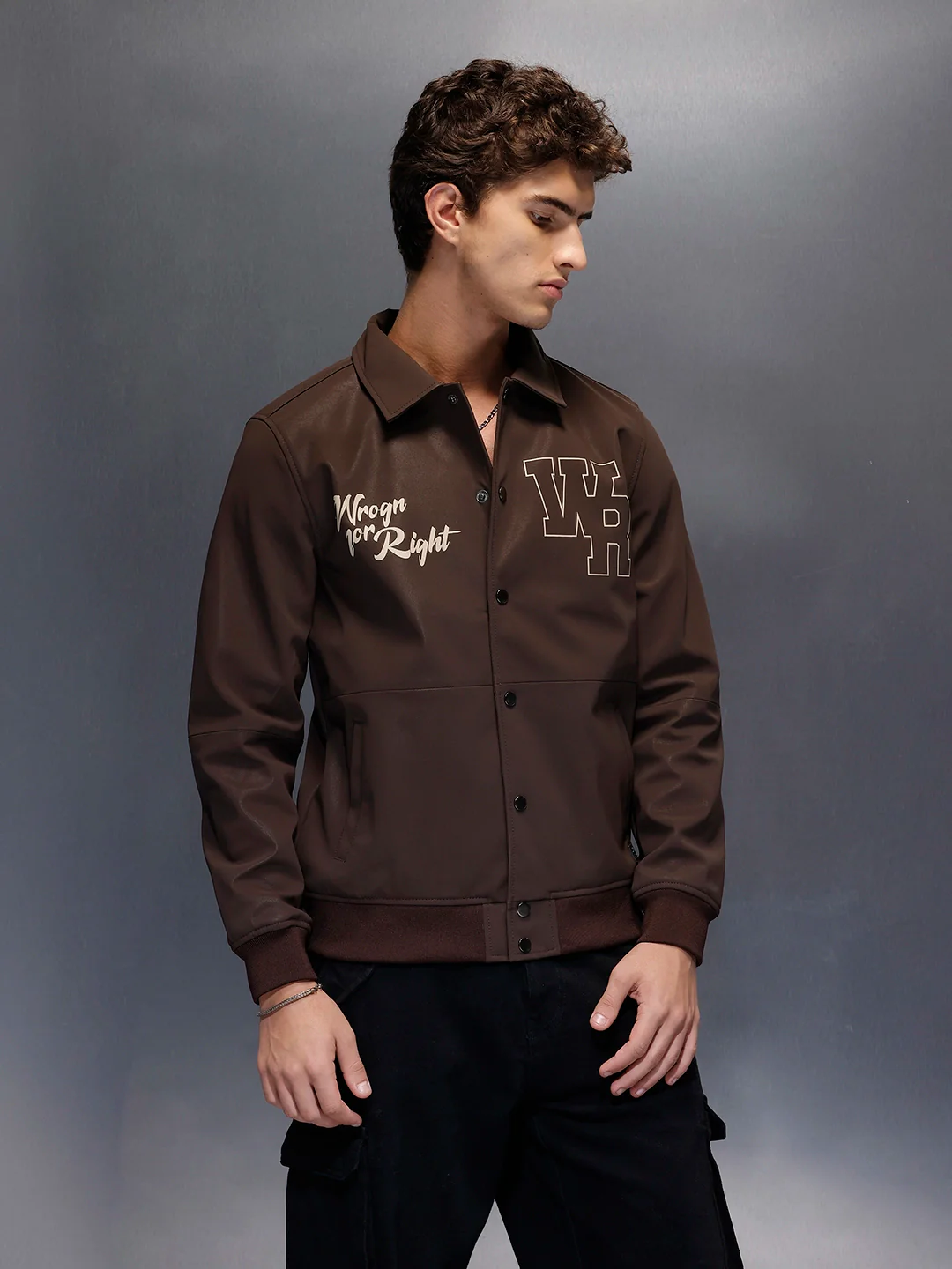 Wrogn Branded Men's Varsity Inspired Jacket  |  Brown - Image 4
