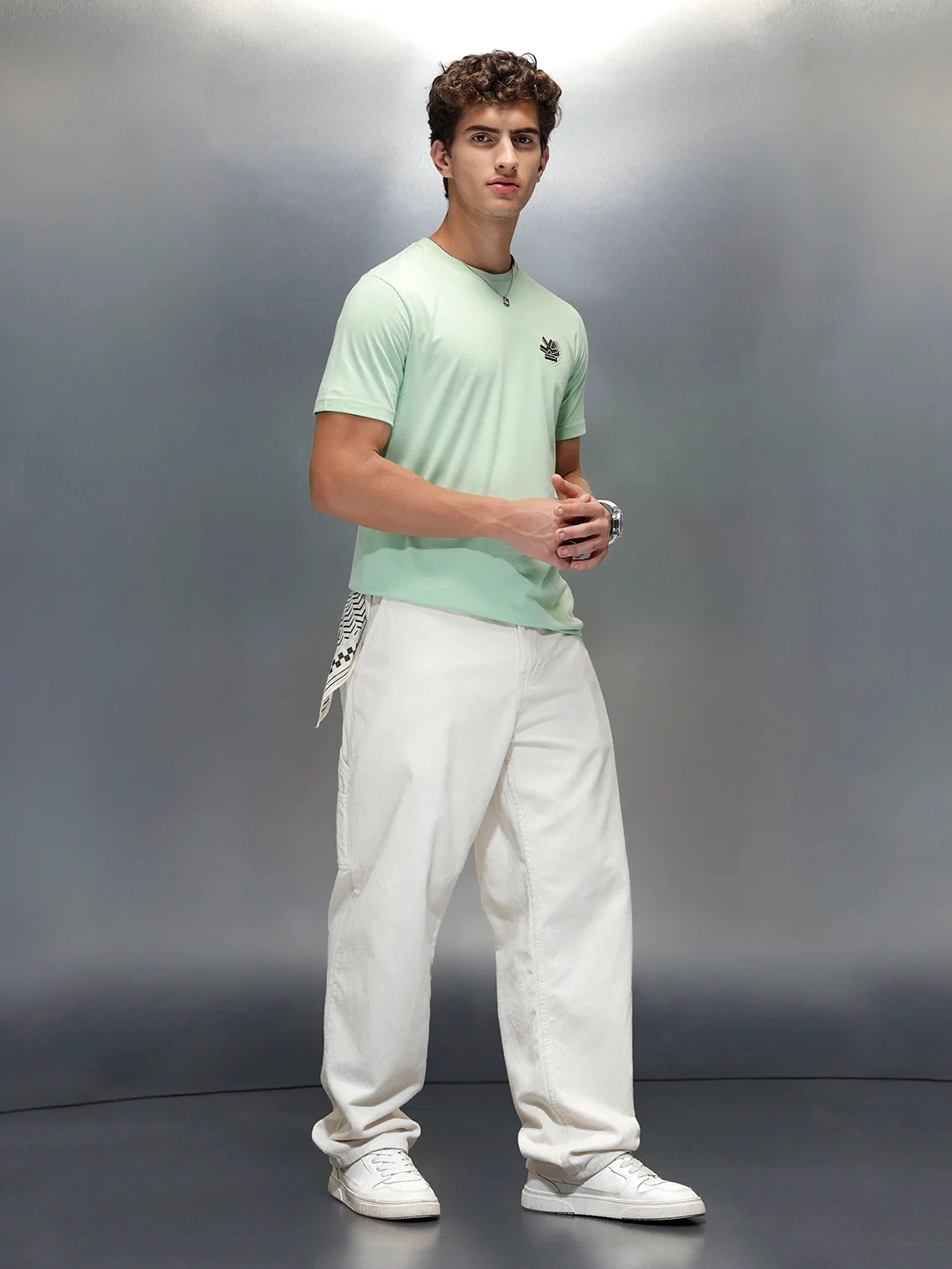 Wrogn Casual Regular Fit Graphic T-shirt | Light Green - Image 2