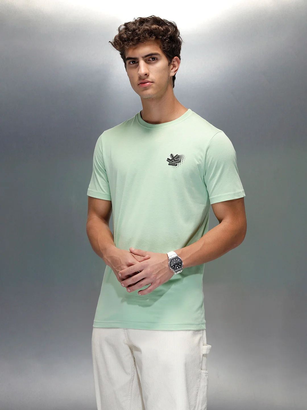 Wrogn Casual Regular Fit Graphic T-shirt | Light Green - Image 4