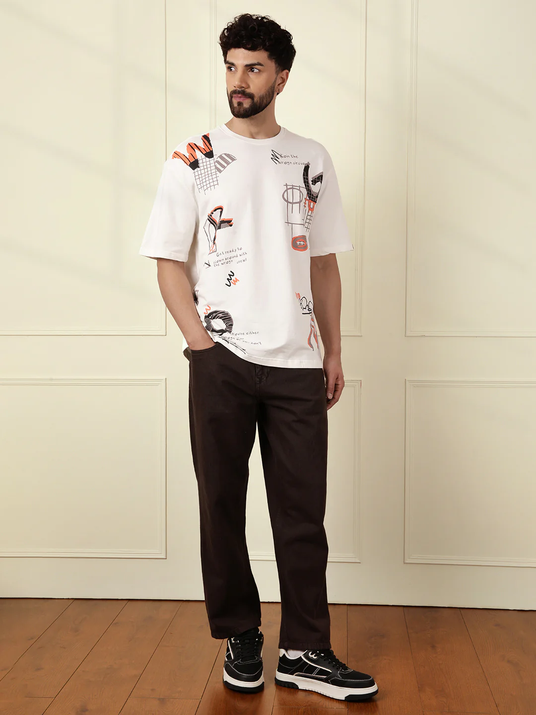 Heavy GSM Placement Print T-Shirt  | Off White - Image 2