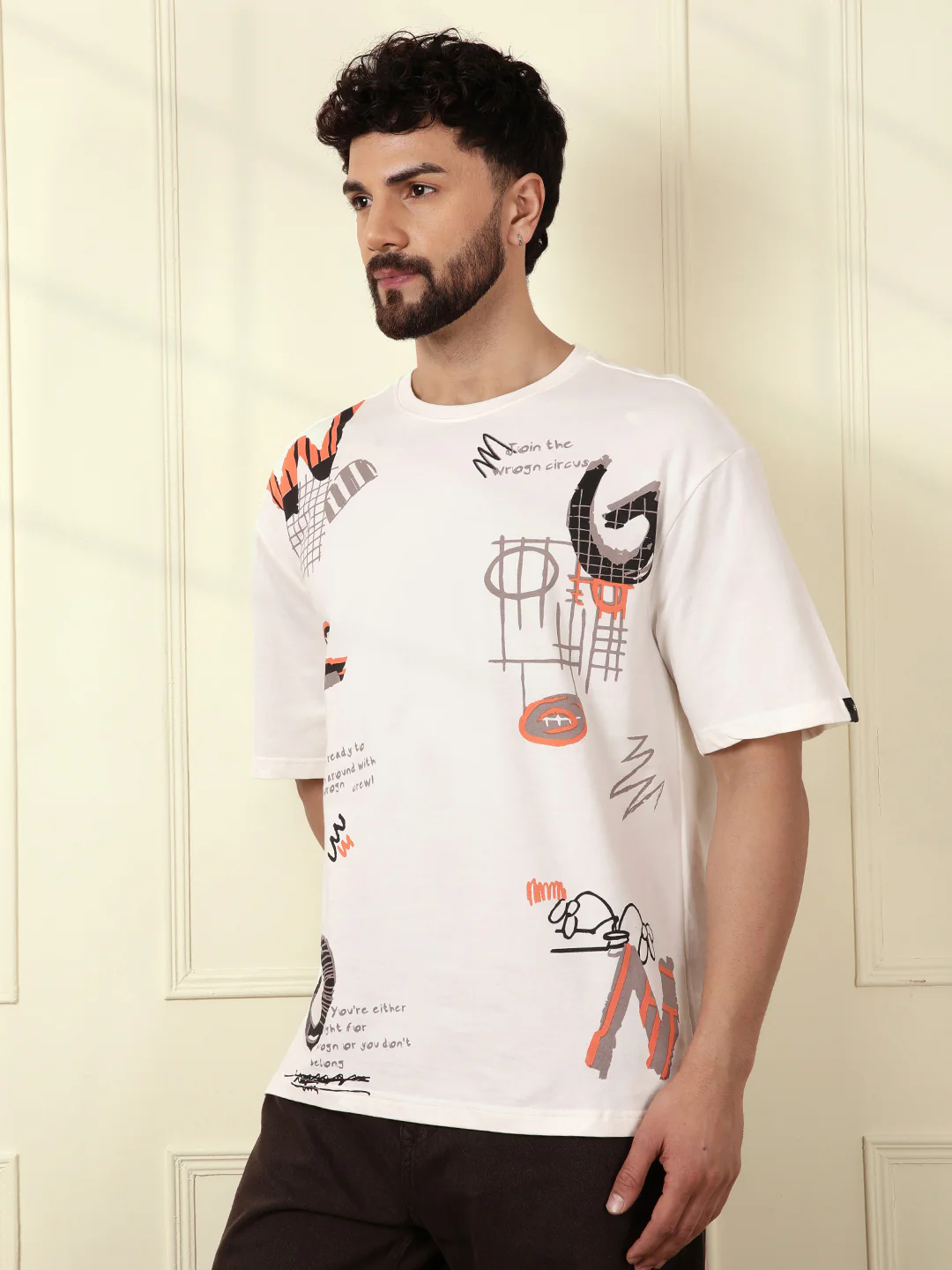 Heavy GSM Placement Print T-Shirt  | Off White - Image 4