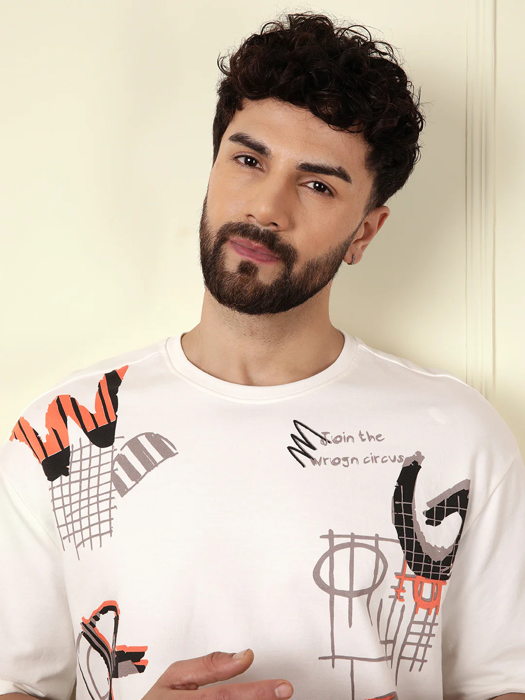 Heavy GSM Placement Print T-Shirt  | Off White - Image 6