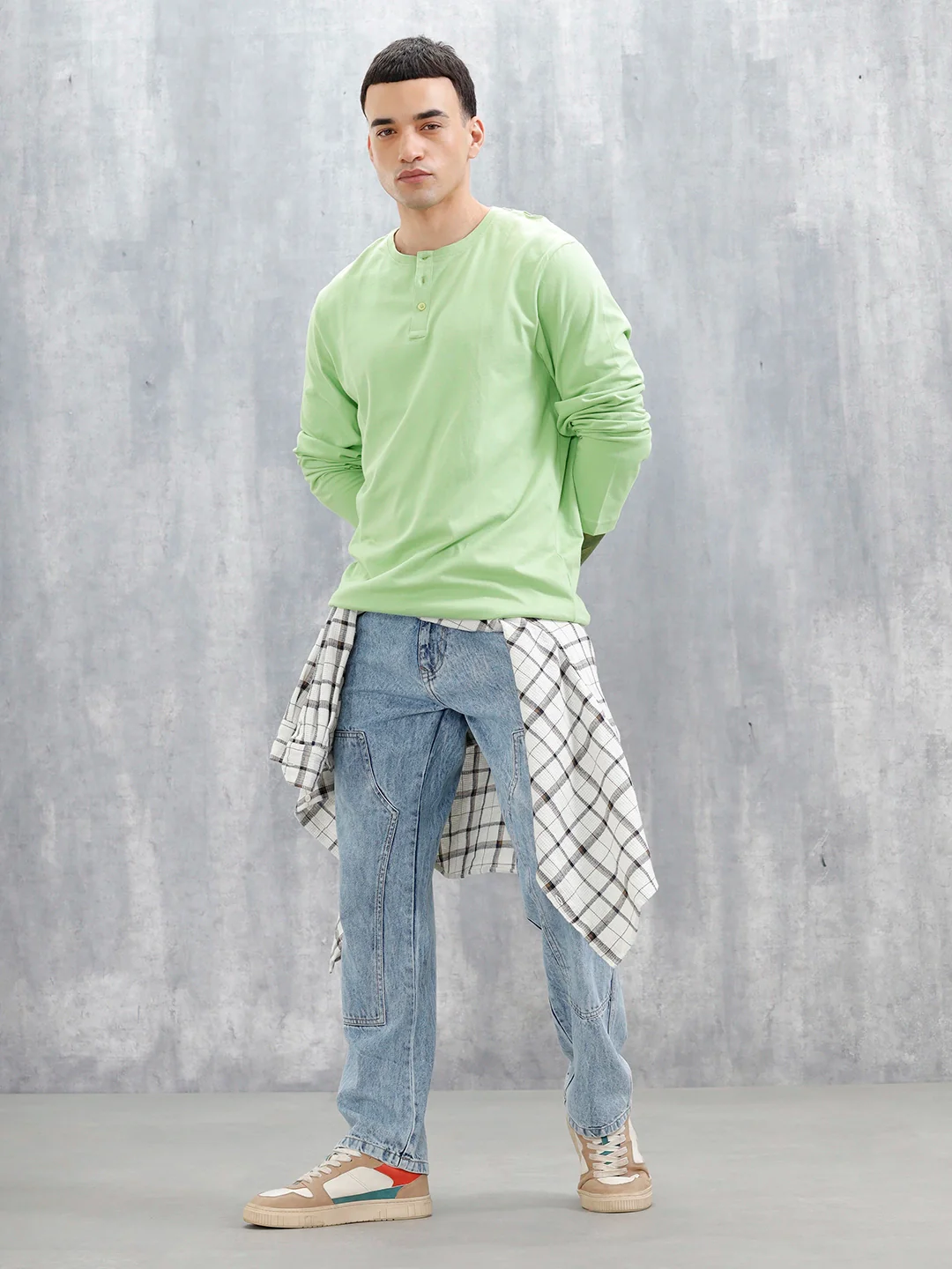 Wrogn Classic Henley T-Shirt For Men's | Green - Image 2