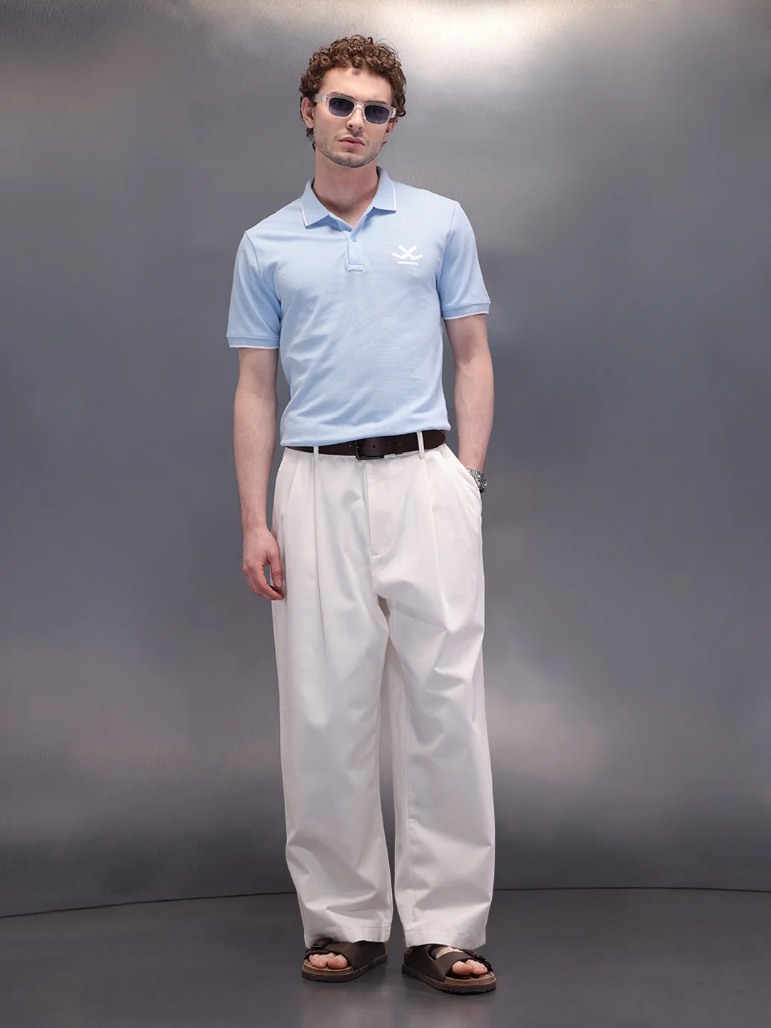 Solid Blue Logo Embroidered Polo T-Shirt - Image 2
