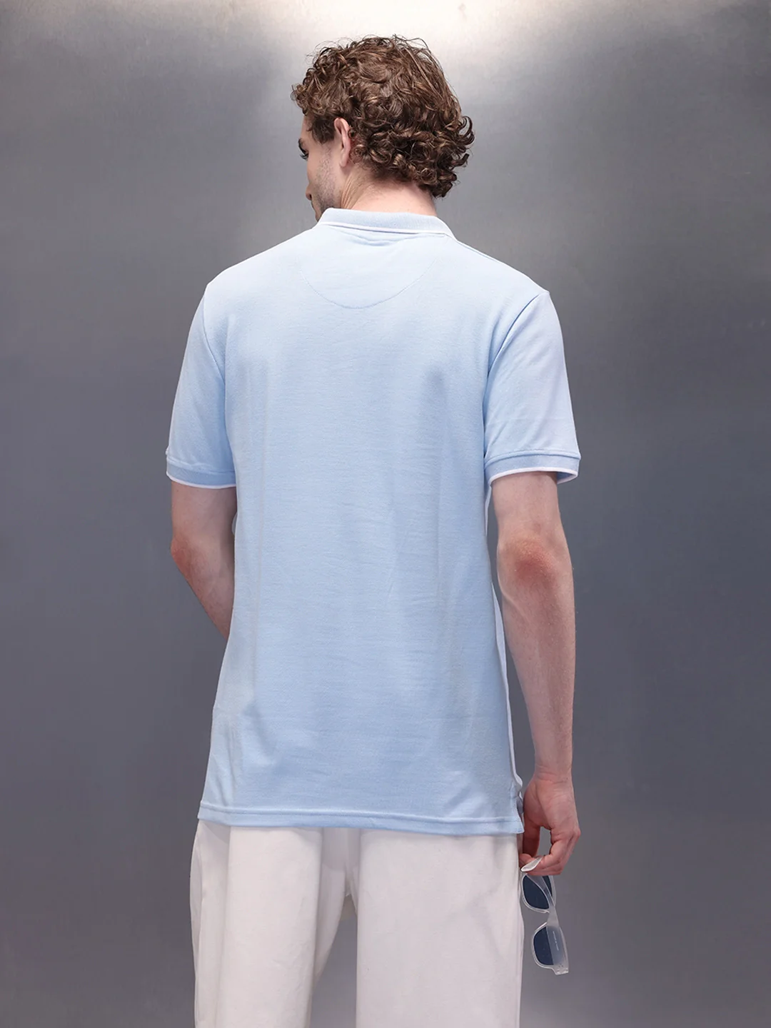 Solid Blue Logo Embroidered Polo T-Shirt - Image 3
