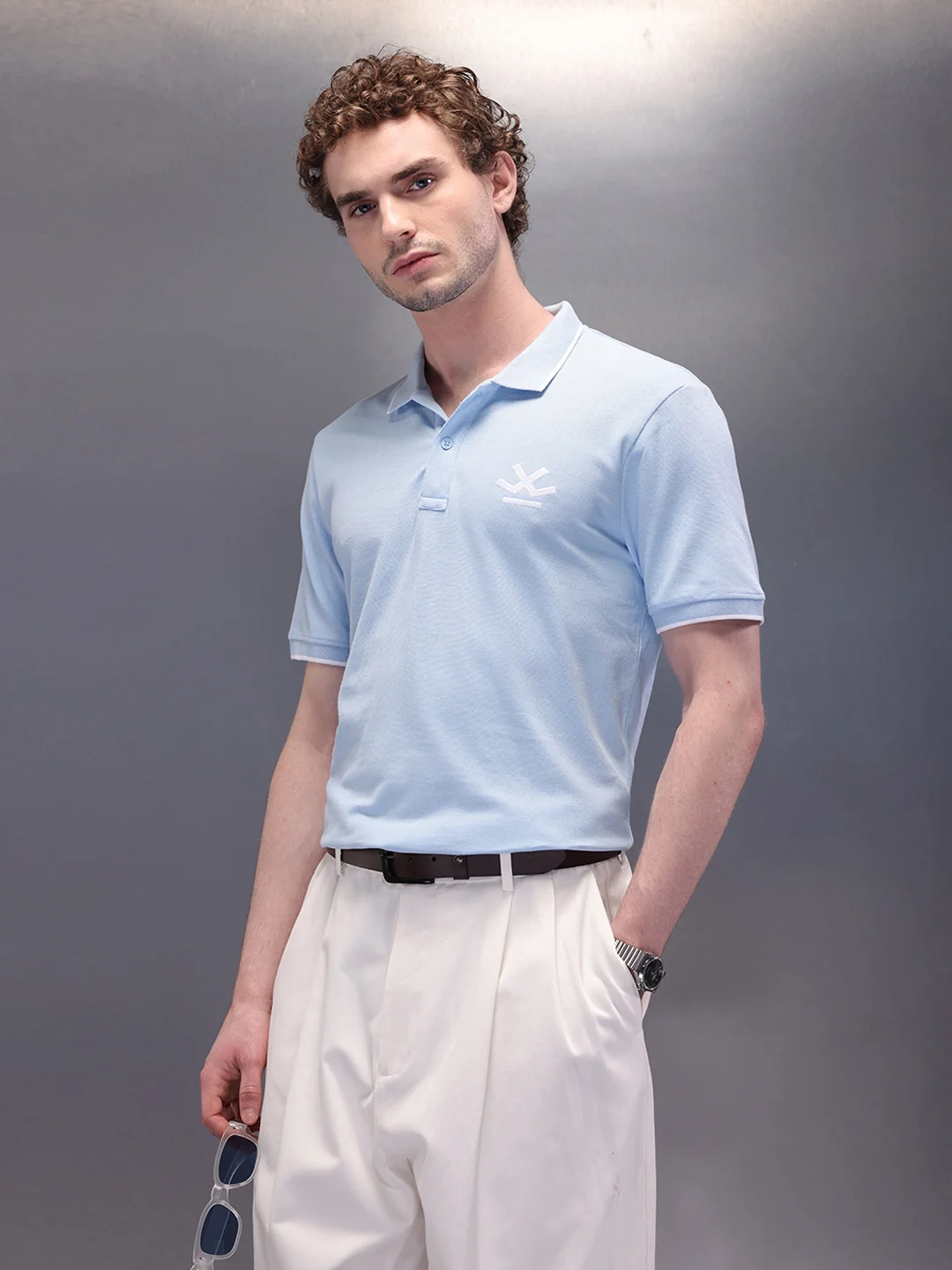 Solid Blue Logo Embroidered Polo T-Shirt - Image 4