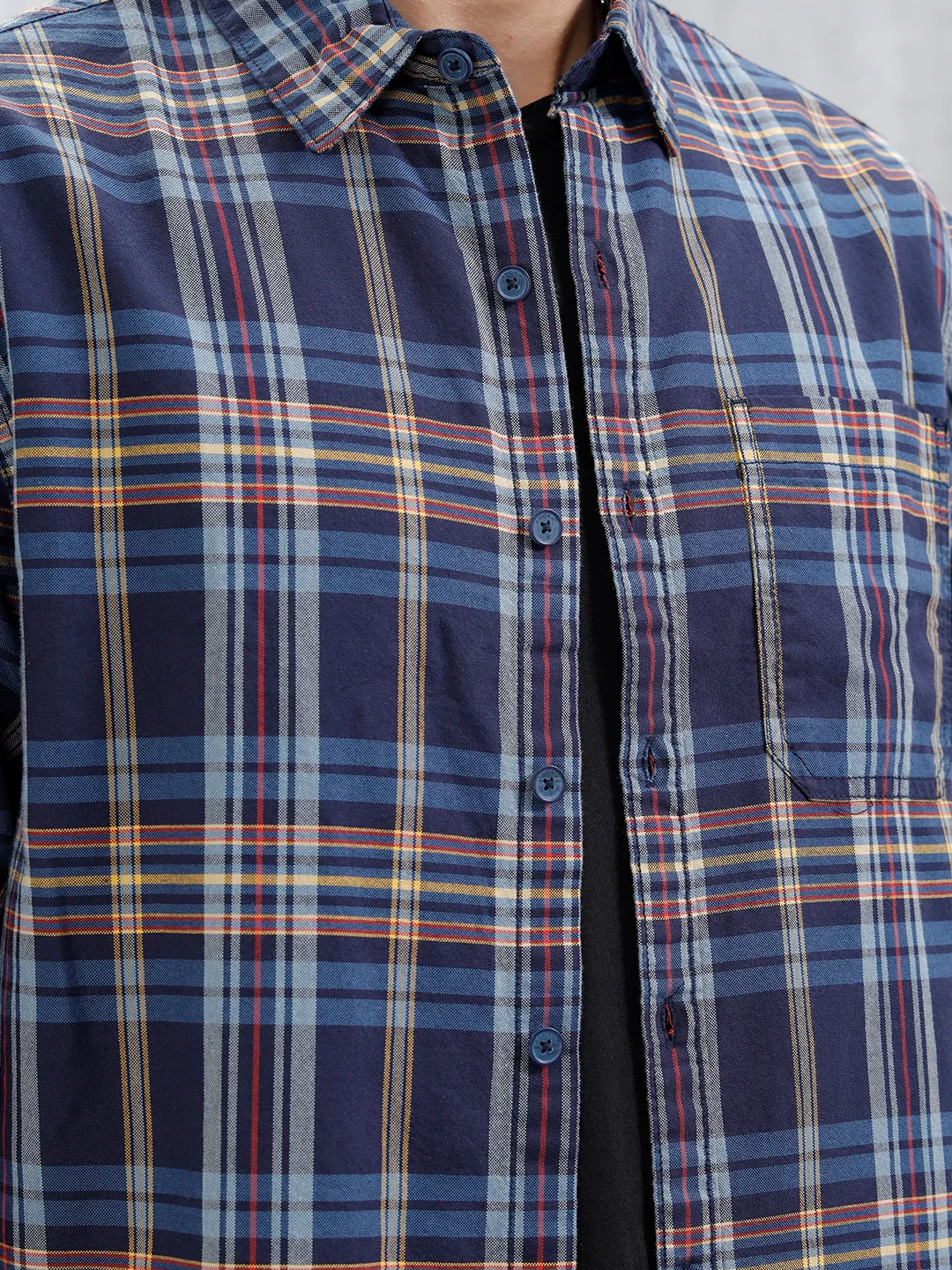 Wrogn Comfort Fit Checkered Shirt  | Navy Blue - Image 5