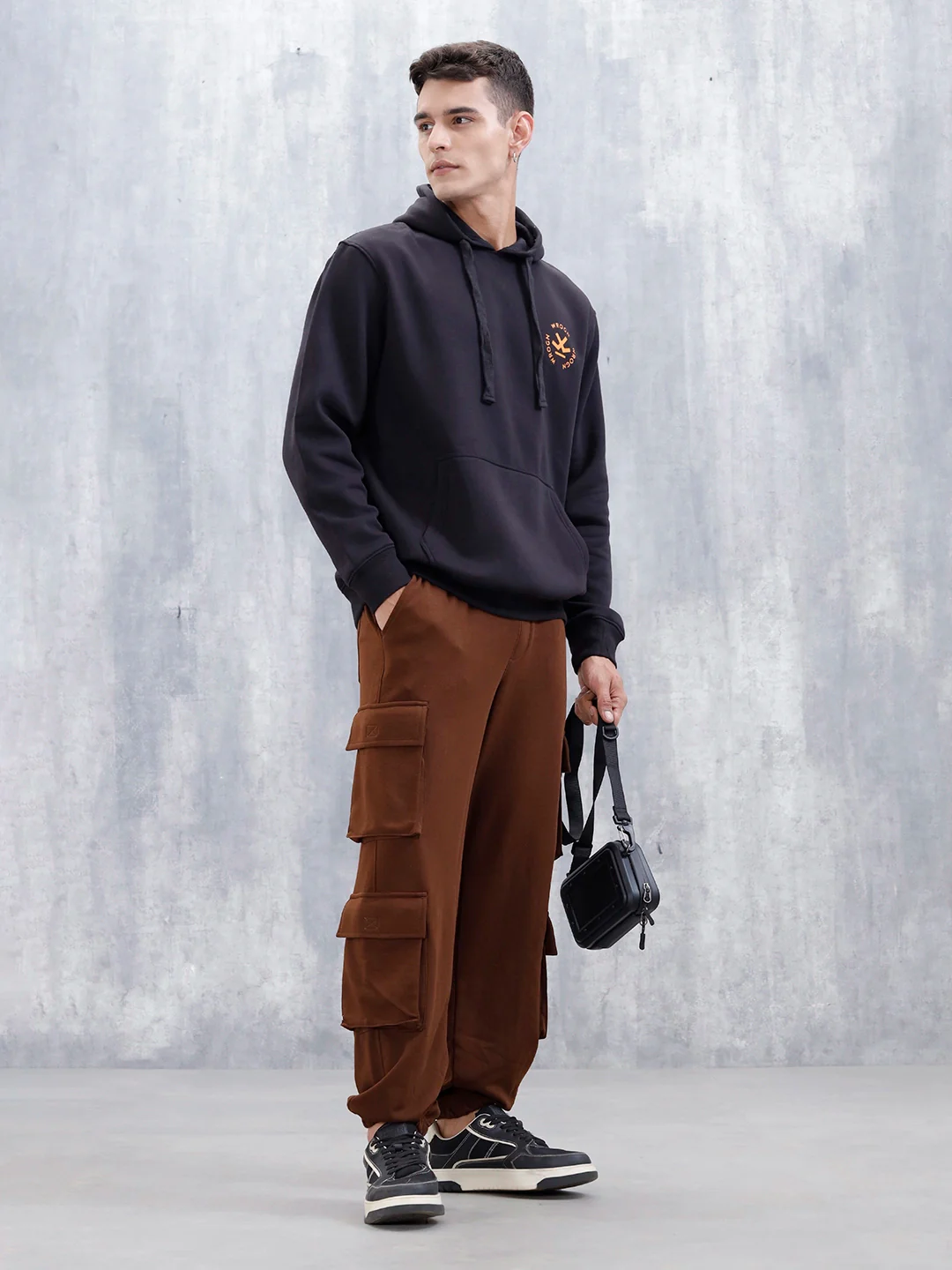 Wrogn Comfort Fit Graphic Hoodie Sweatshirt | Black - Image 2