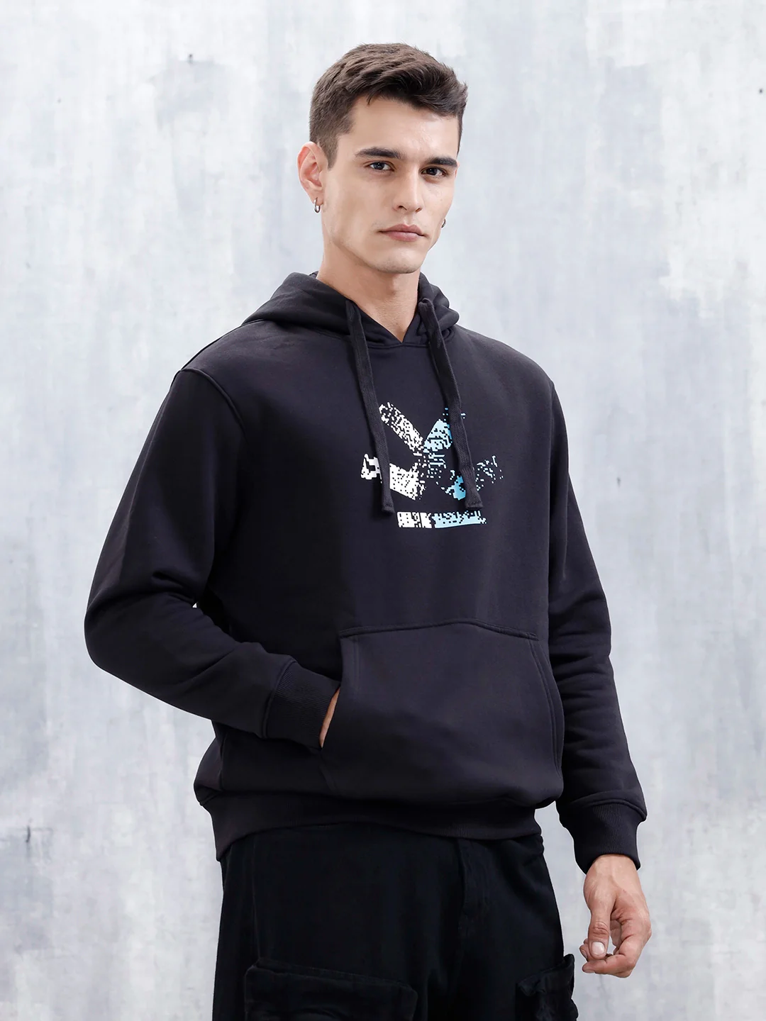Wrogn Comfort Fit Graphic Hoodie Sweatshirt For Men | Black - Image 4