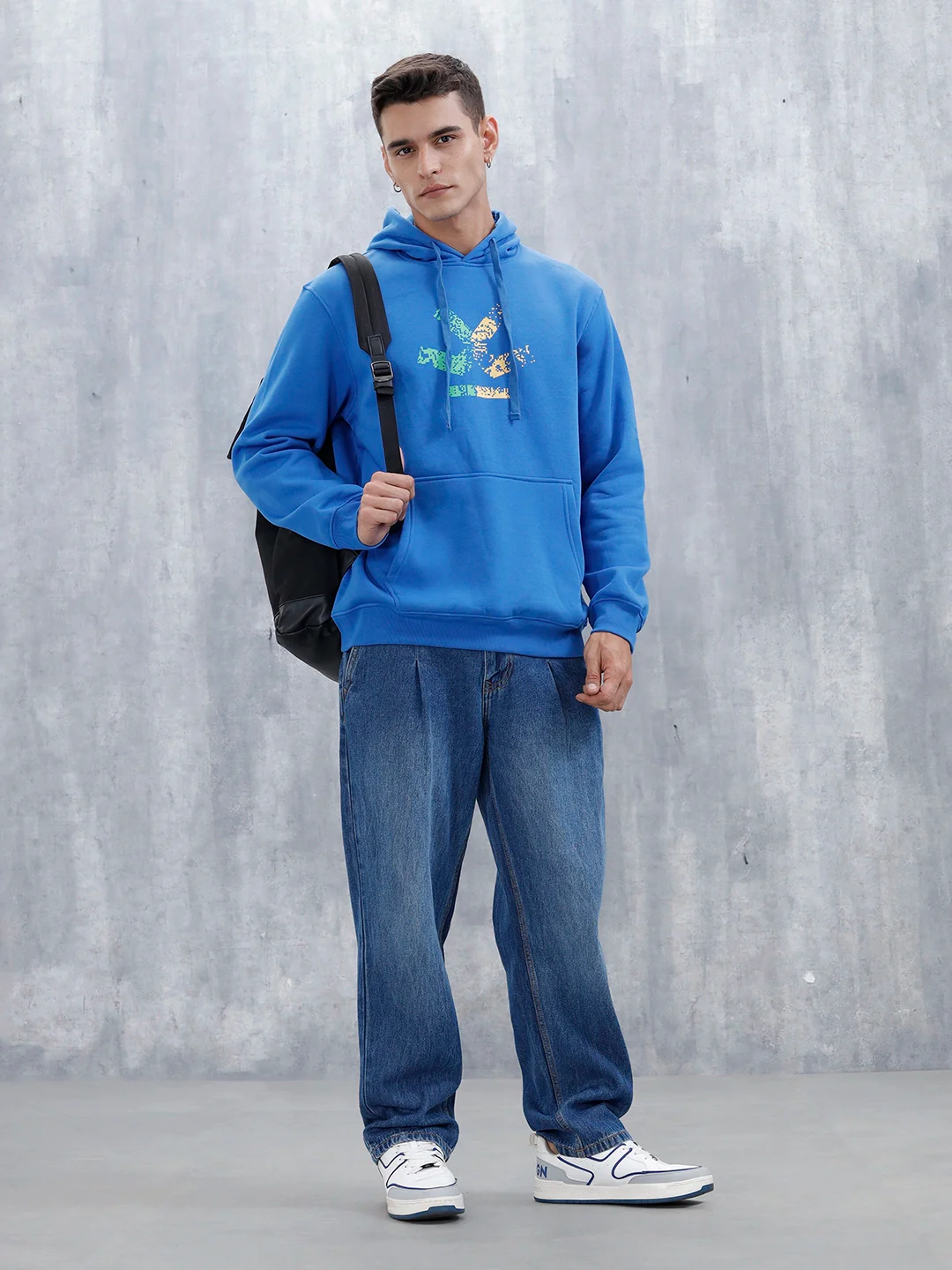 Wrogn Comfort Fit Graphic Hoodie Sweatshirt For Men | Blue - Image 2