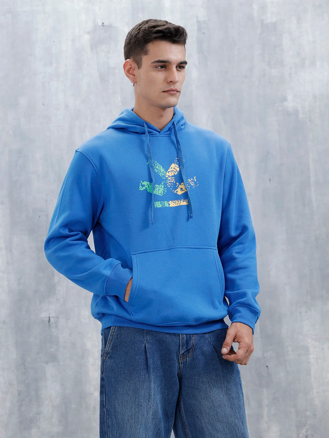 Wrogn Comfort Fit Graphic Hoodie Sweatshirt For Men | Blue - Image 4