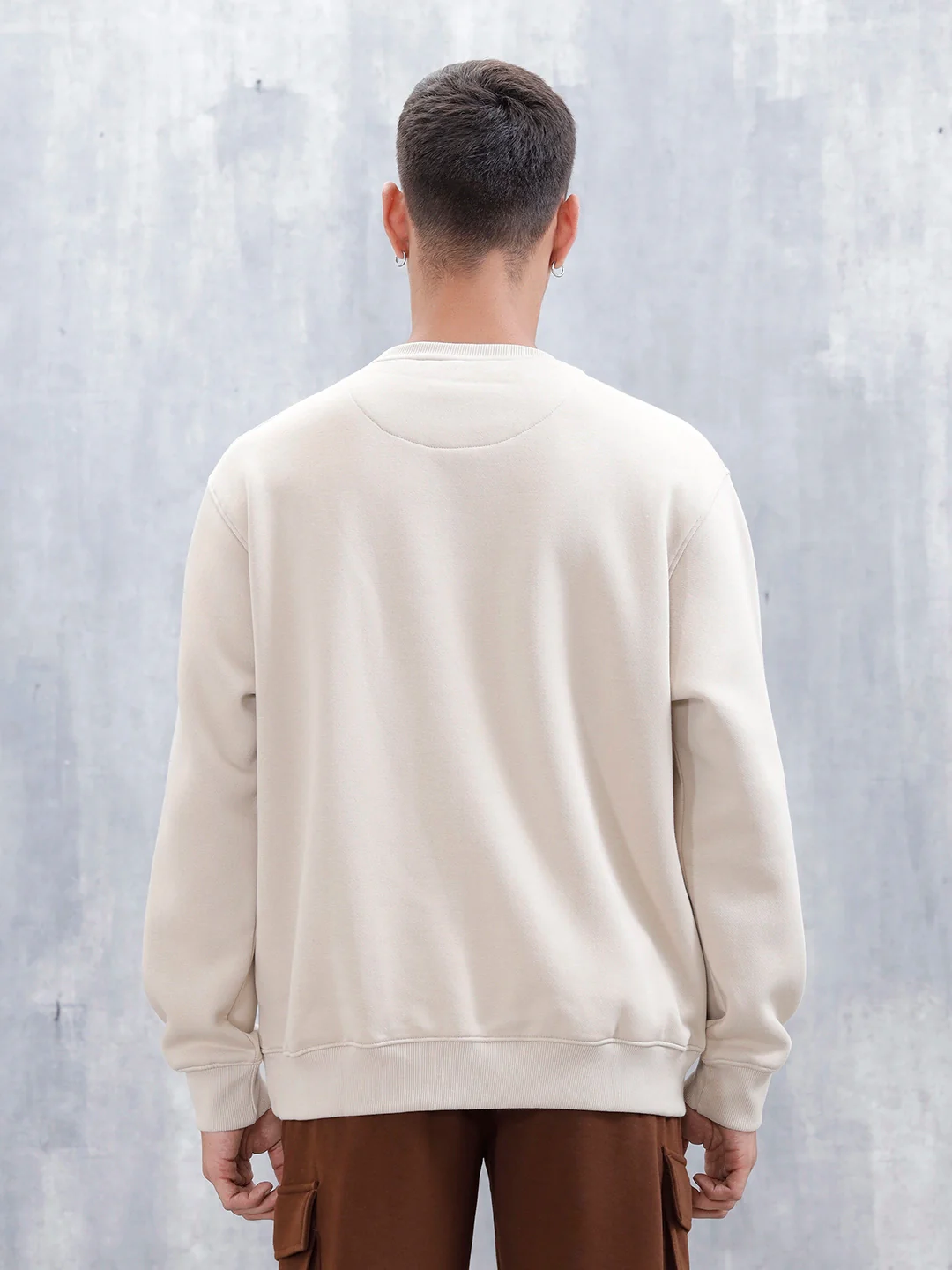 Wrogn Comfort Fit Graphic Sweatshirt For Men | Beige - Image 3
