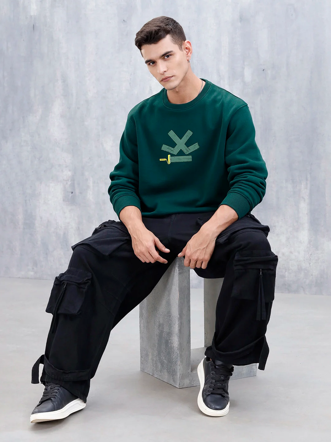 Wrogn Comfort Fit Graphic Sweatshirt For Men | Dark Green - Image 2